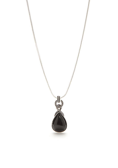 Napier Silver-Tone Black Teardrop Pendant Necklace