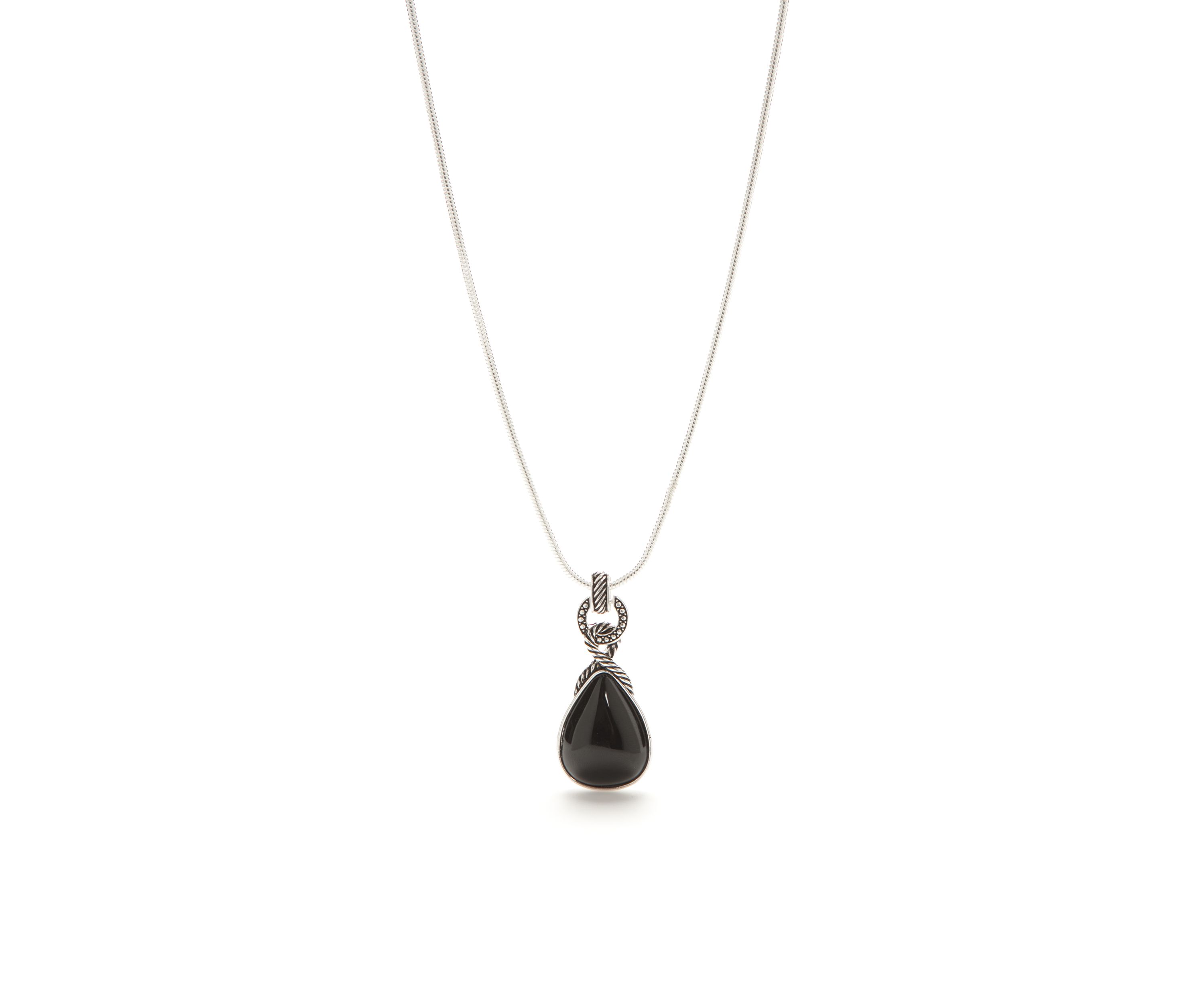 Silver Tone Black Teardrop Pendant Necklace