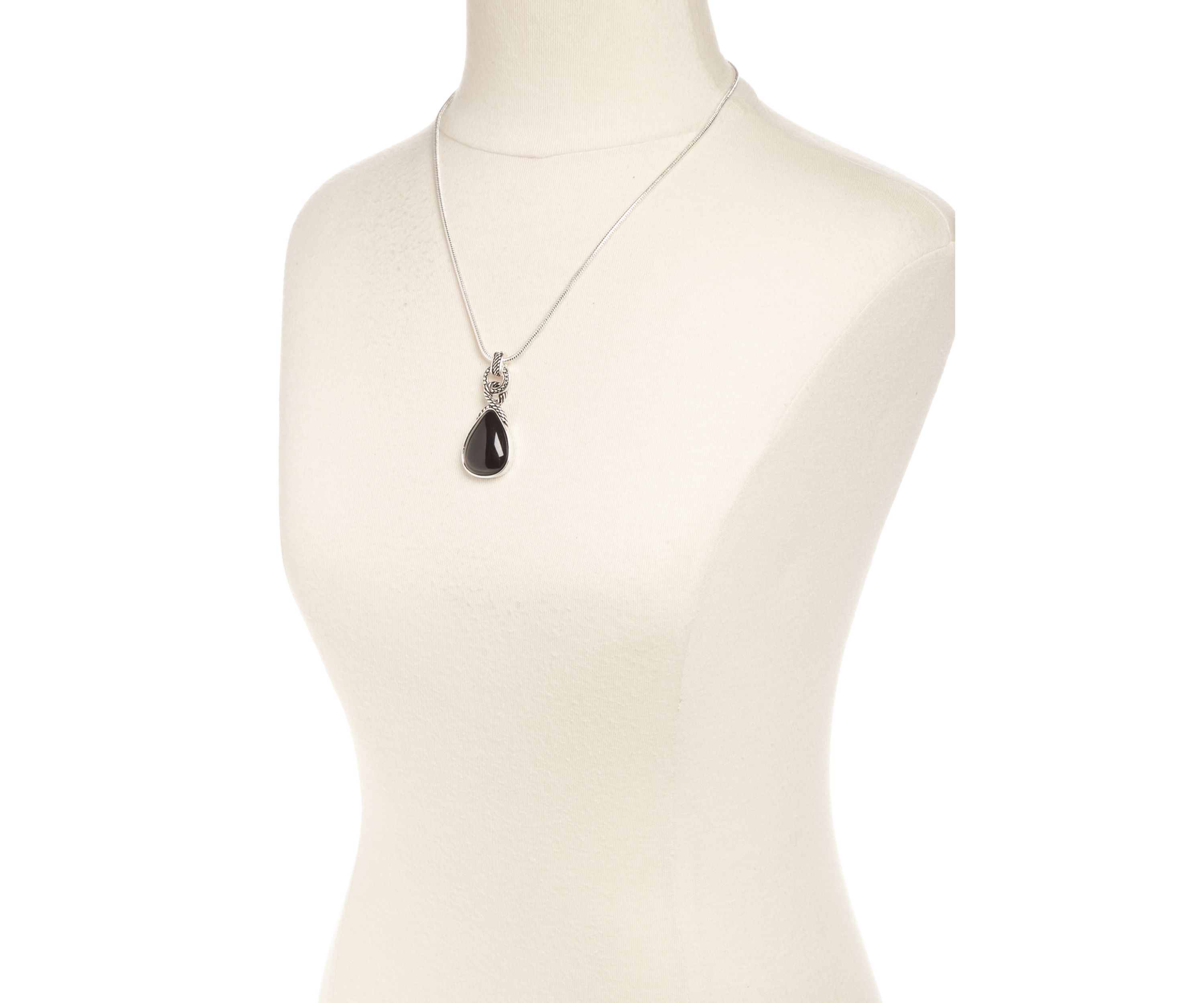 Silver Tone Black Teardrop Pendant Necklace
