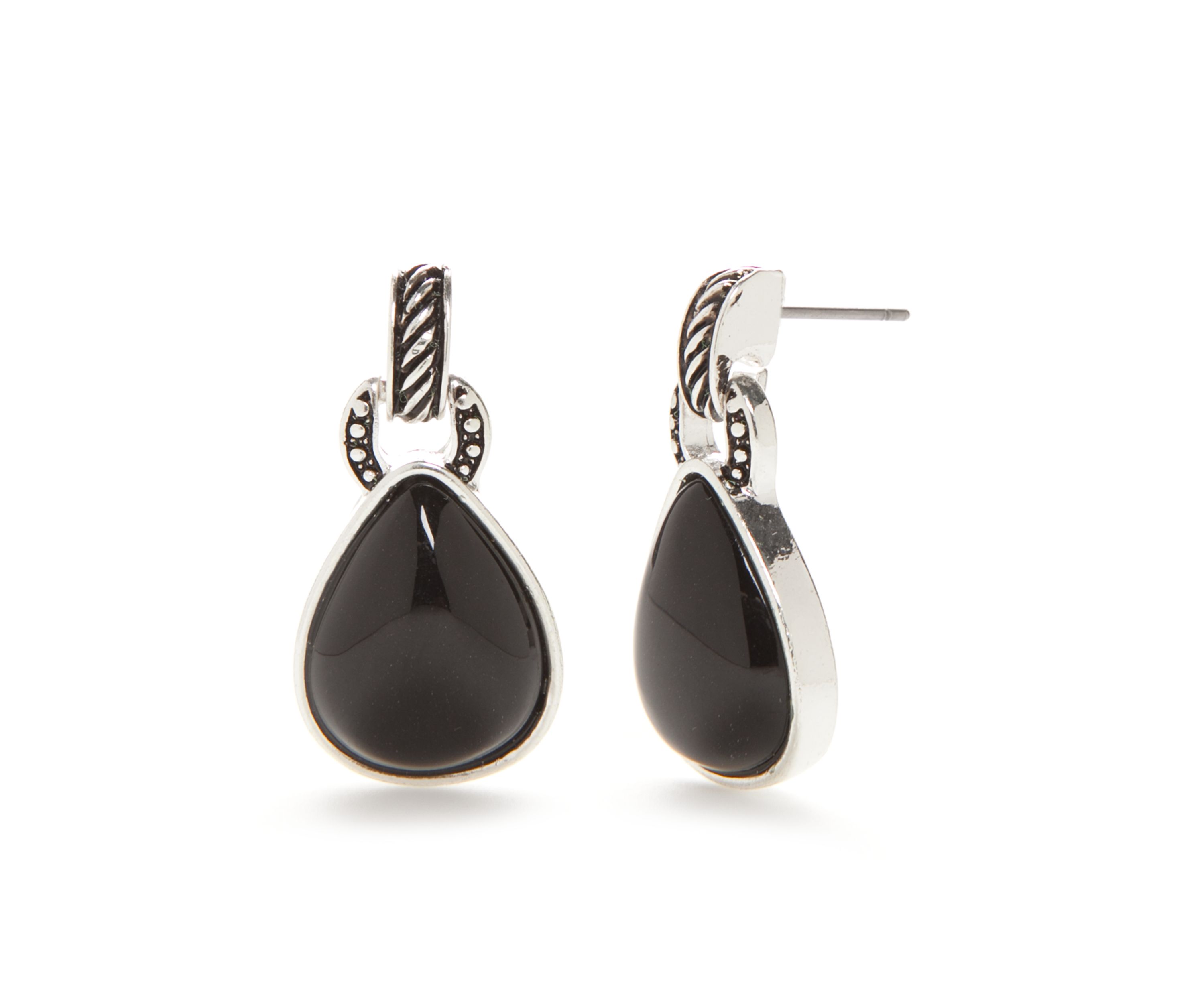 Silver Tone Jet Teardrop Earrings