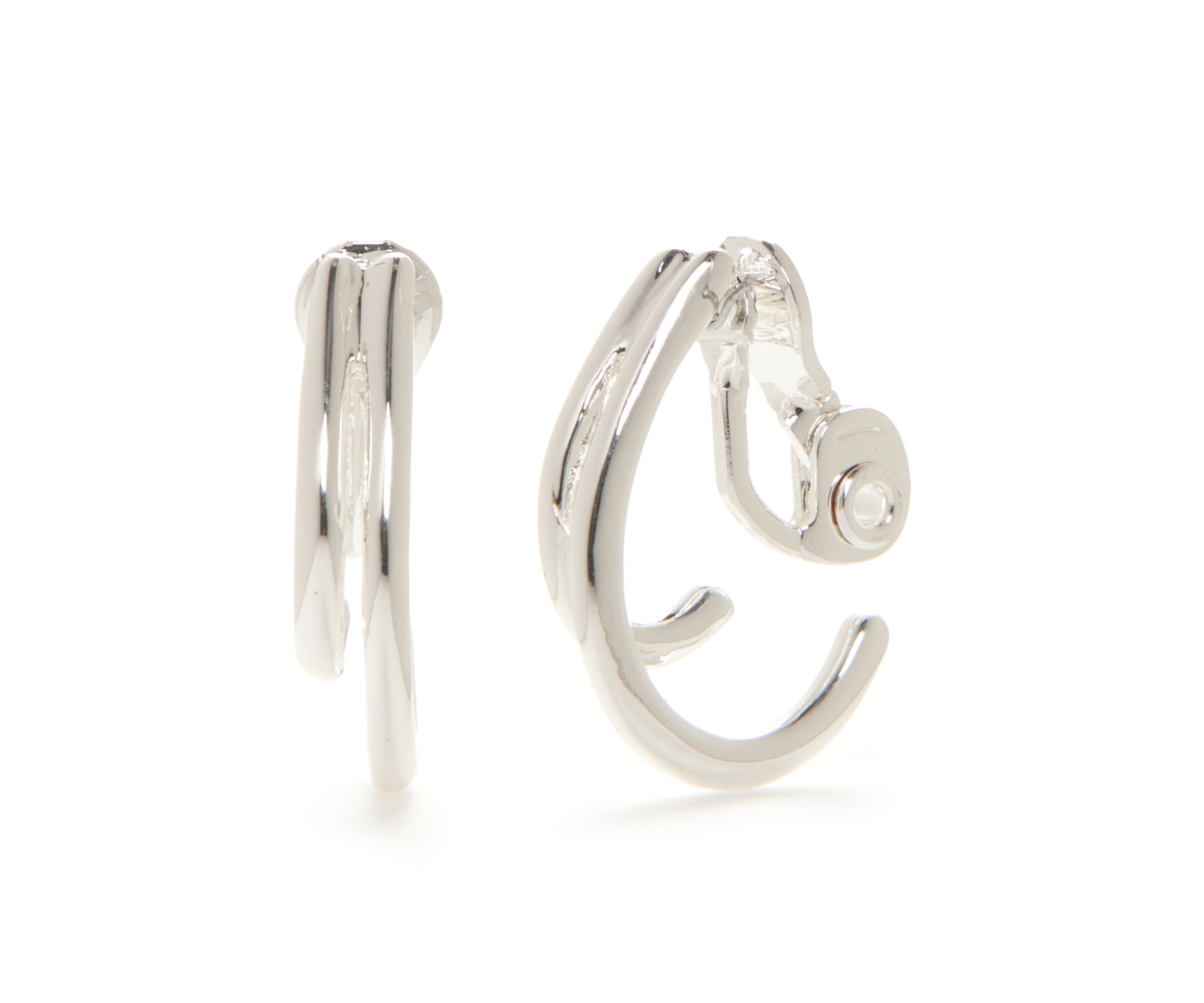 Silver-Tone Double C Hoop Clip Earrings