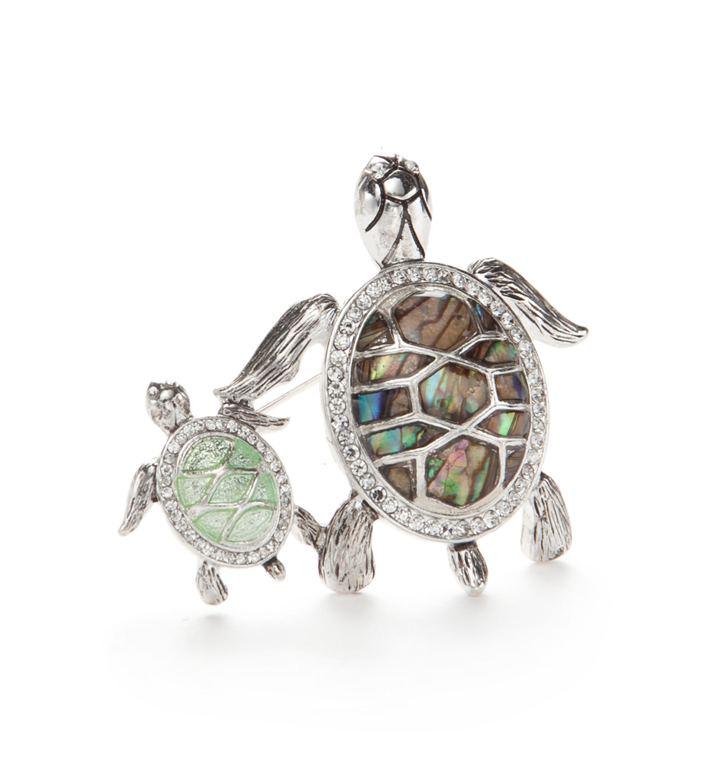 Silver-Tone Mother Turtle and Baby Boxed Pin