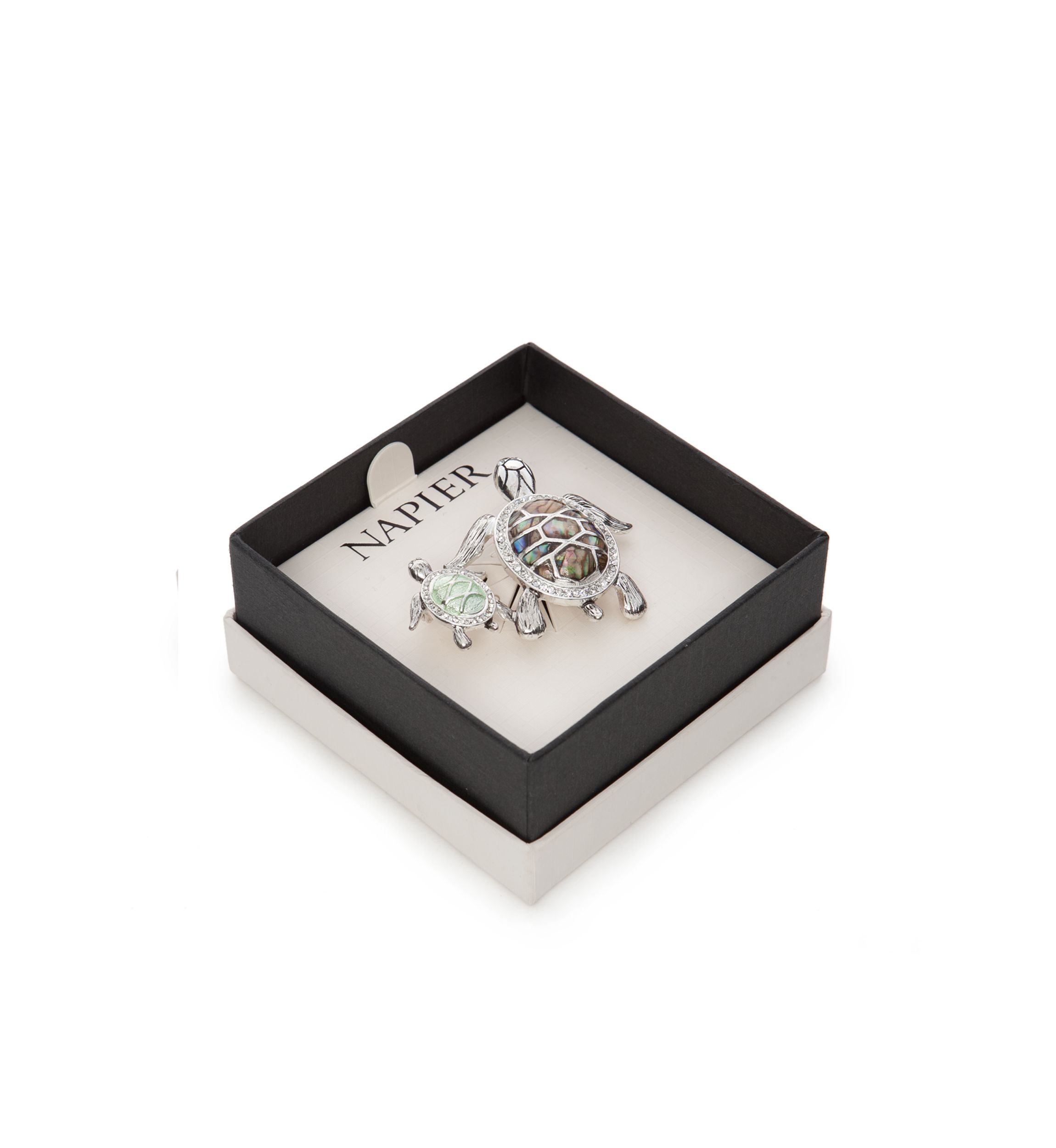 Silver-Tone Mother Turtle and Baby Boxed Pin