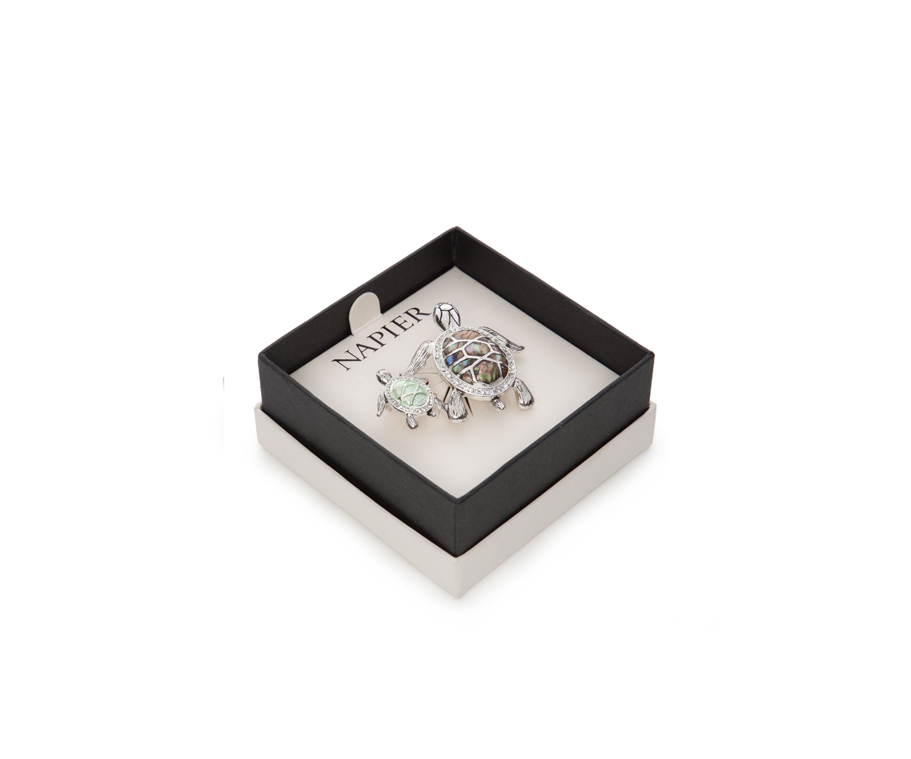 Silver-Tone Mother Turtle and Baby Boxed Pin