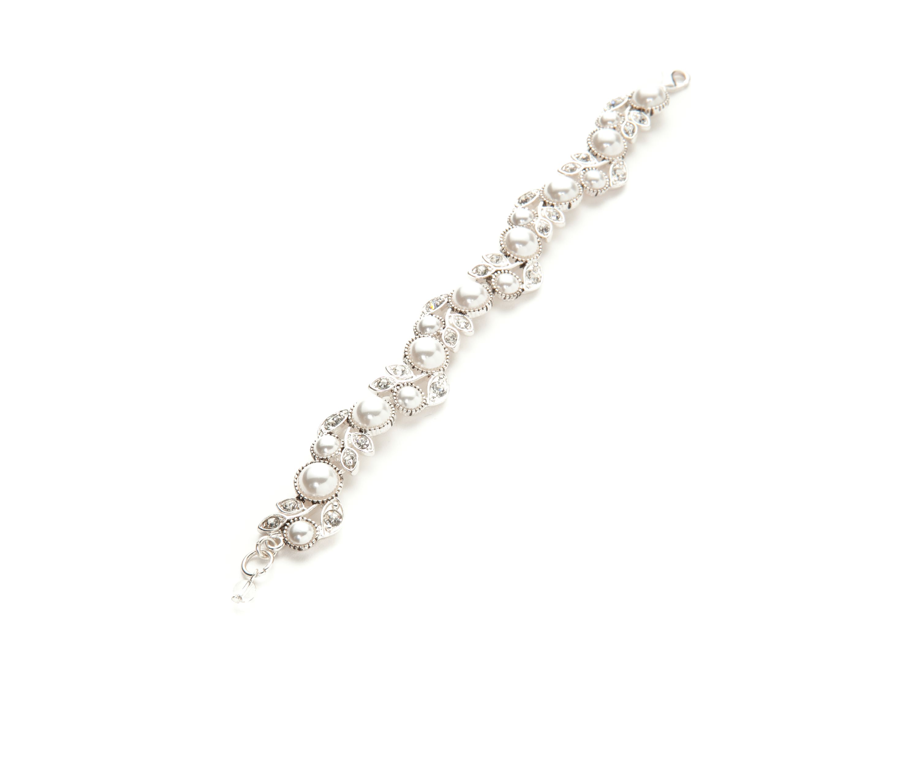 Silver Tone Faux Pearl Flower Boxed Bracelet