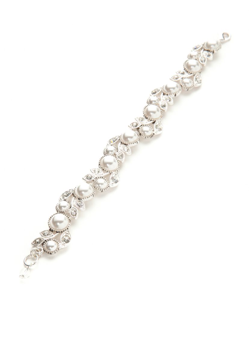 Silver Tone Faux Pearl Flower Boxed Bracelet