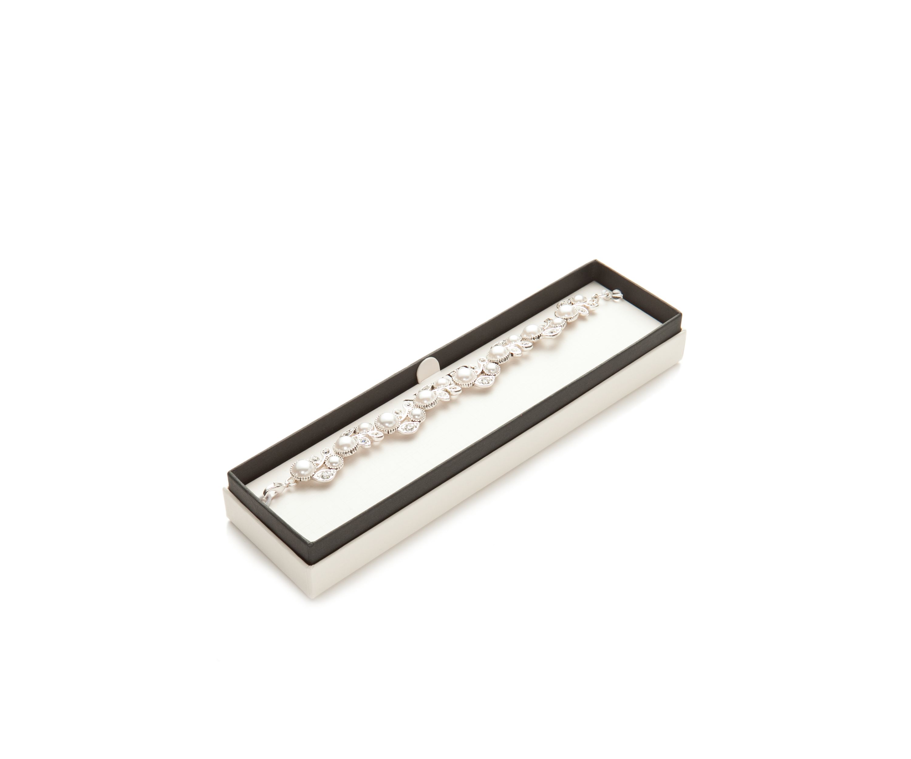 Silver Tone Faux Pearl Flower Boxed Bracelet