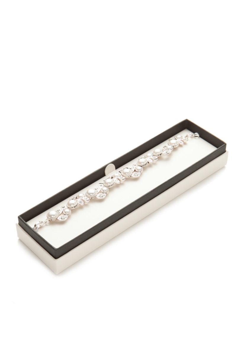Silver Tone Faux Pearl Flower Boxed Bracelet