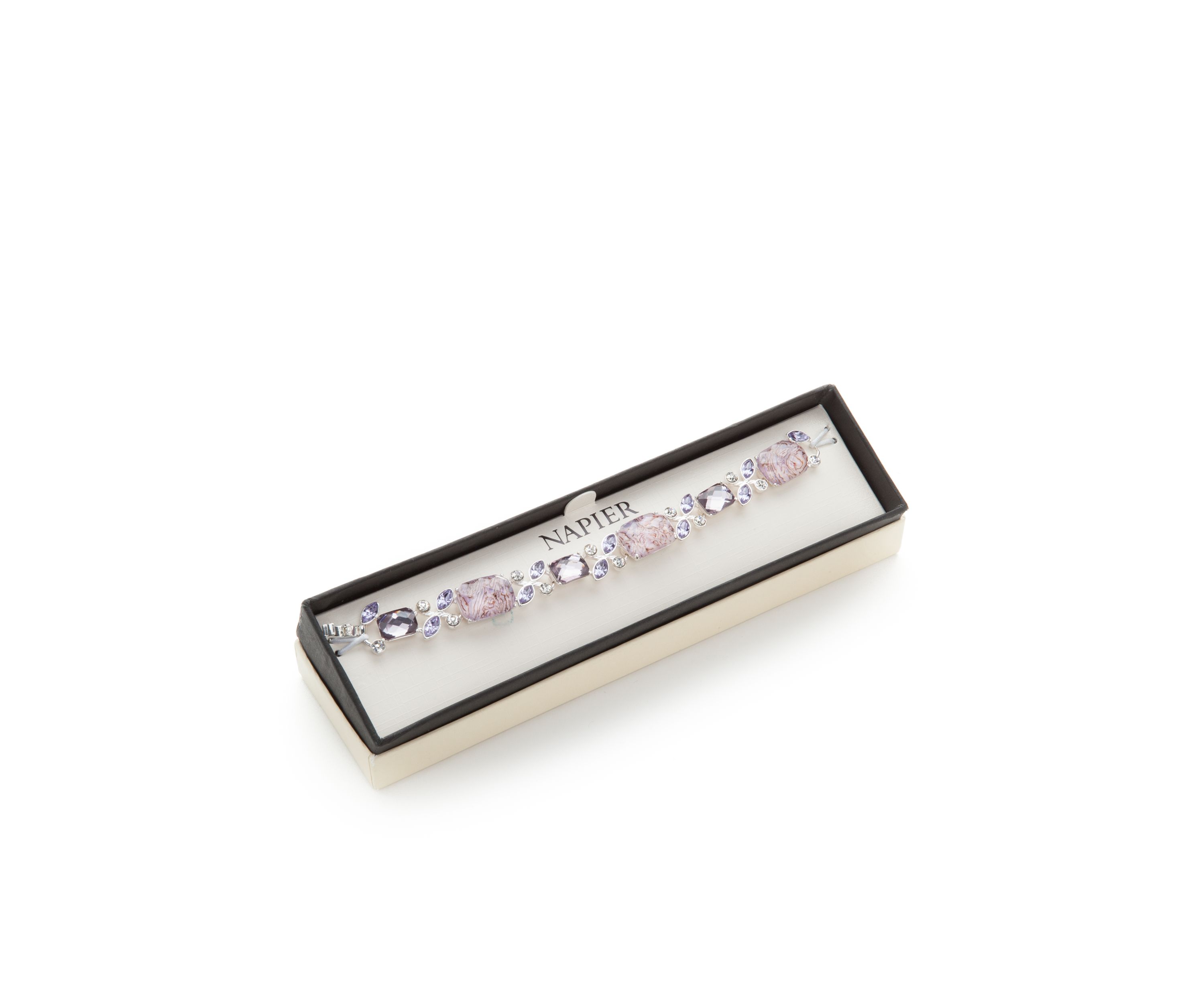 Silver-Tone Square Crystal Line Boxed Bracelet