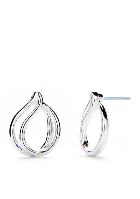 Napier Silver-Tone Curve Expression Open Button Earrings