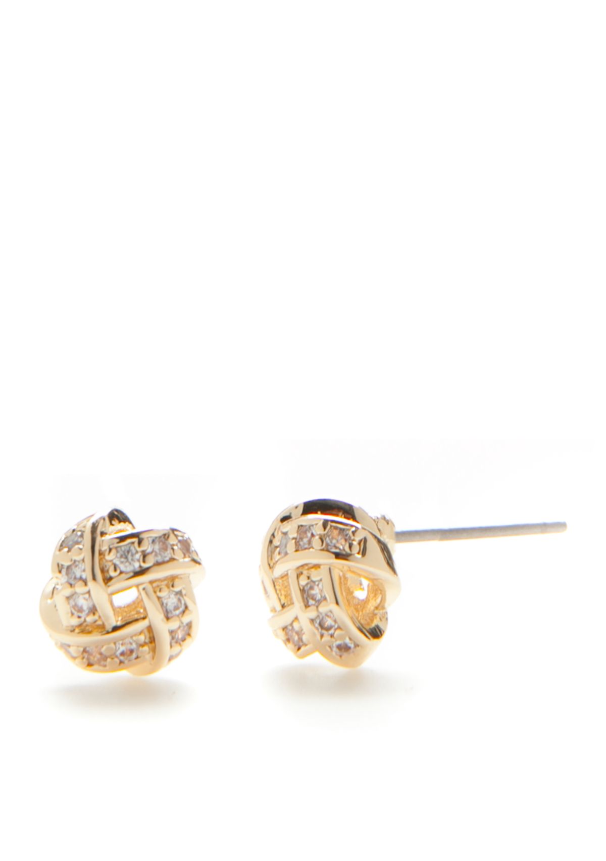 Gold and Crystal Nicely Paired Small Knot Button Earrings
