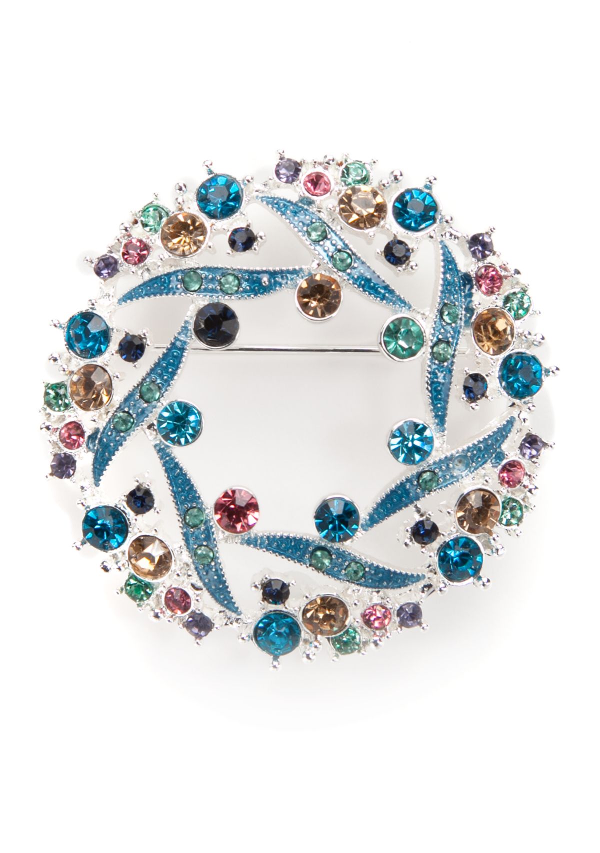 Silver Tone Tis The Season Wreath Pin