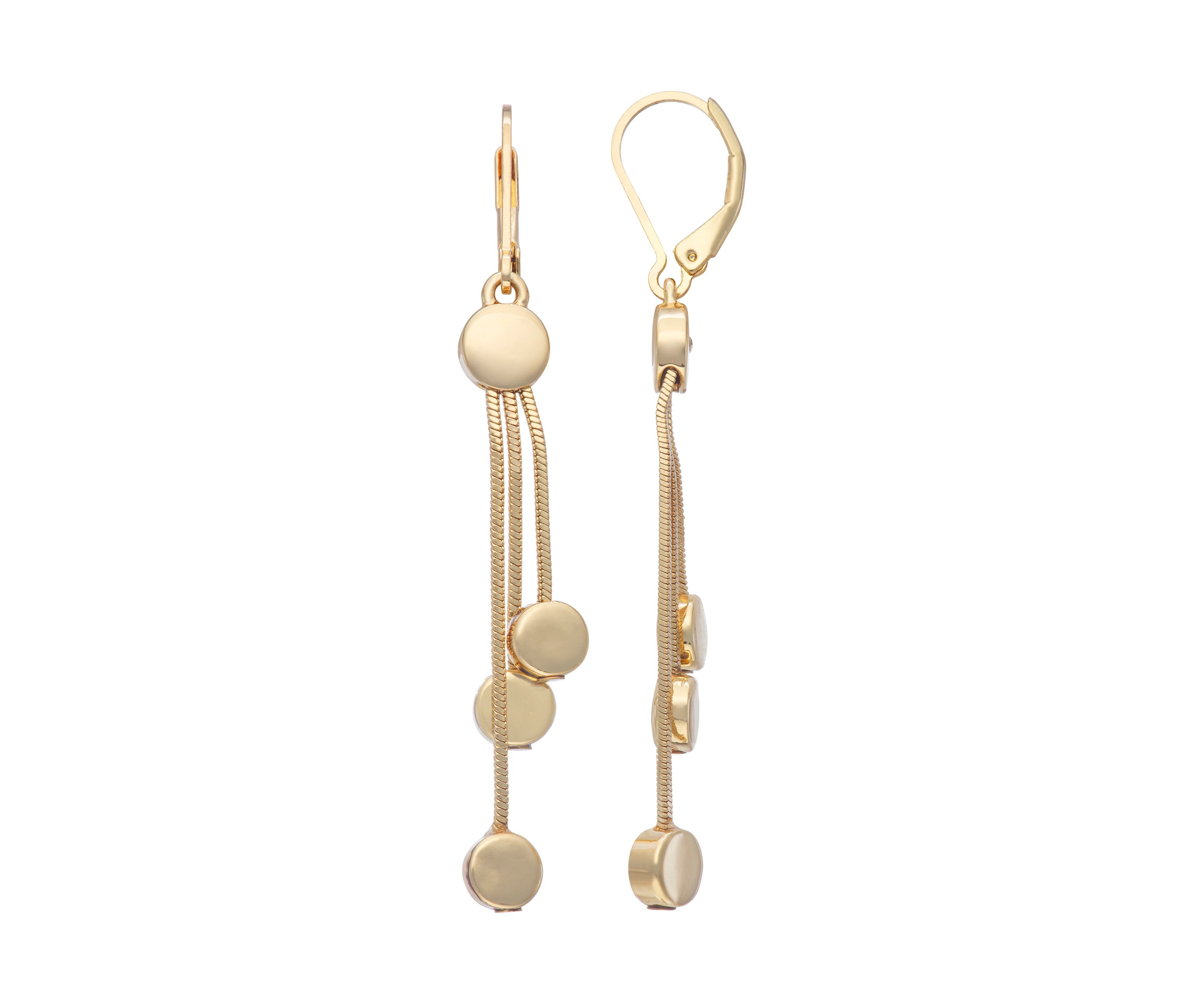 Gold Tone Lever Back Linear Chandelier Earrings