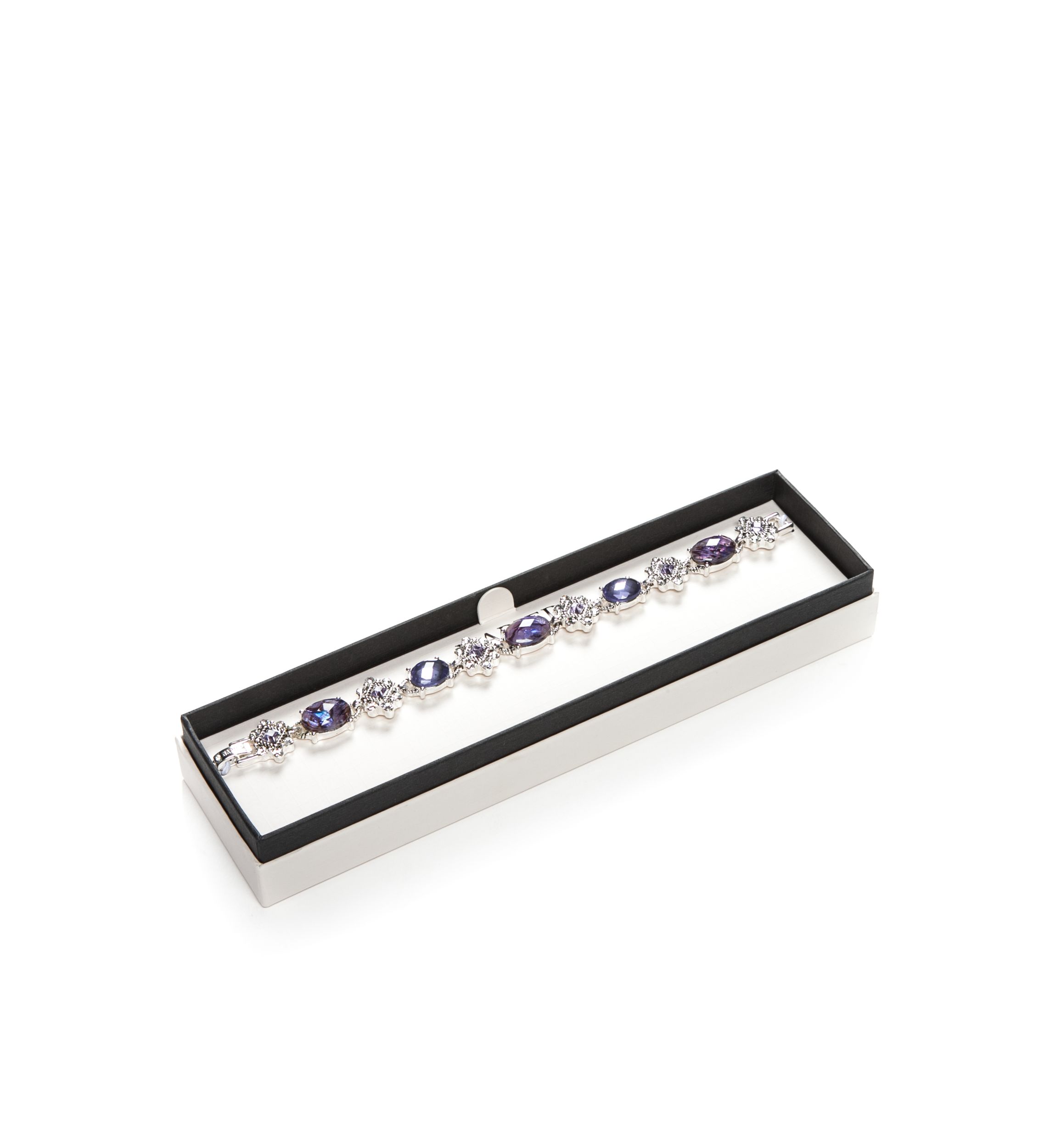 Silver-Tone Box Treasure Stone Line Flex Bracelet