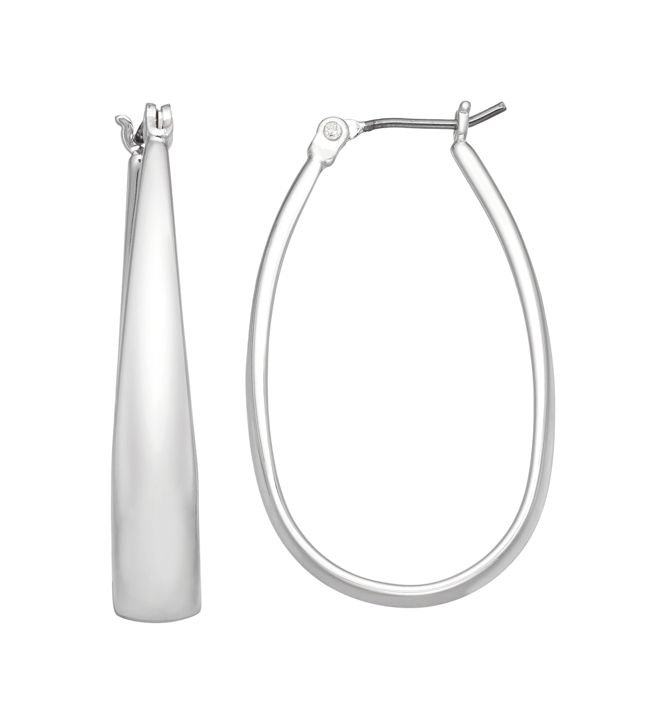 Silver-Tone Medium Oval Hoop Earrings