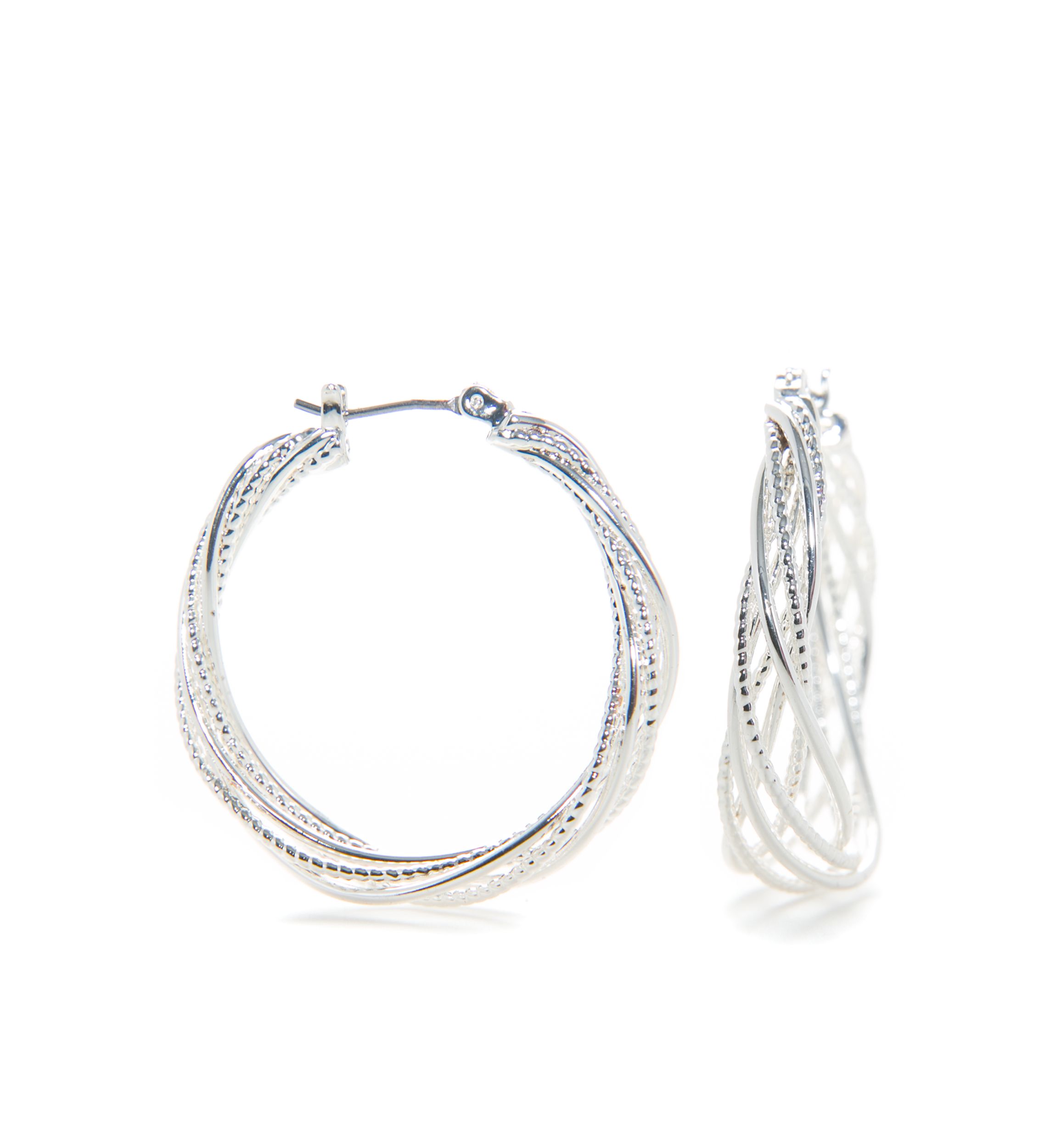 Silver-Tone Tune In Braided Hoop Earrings