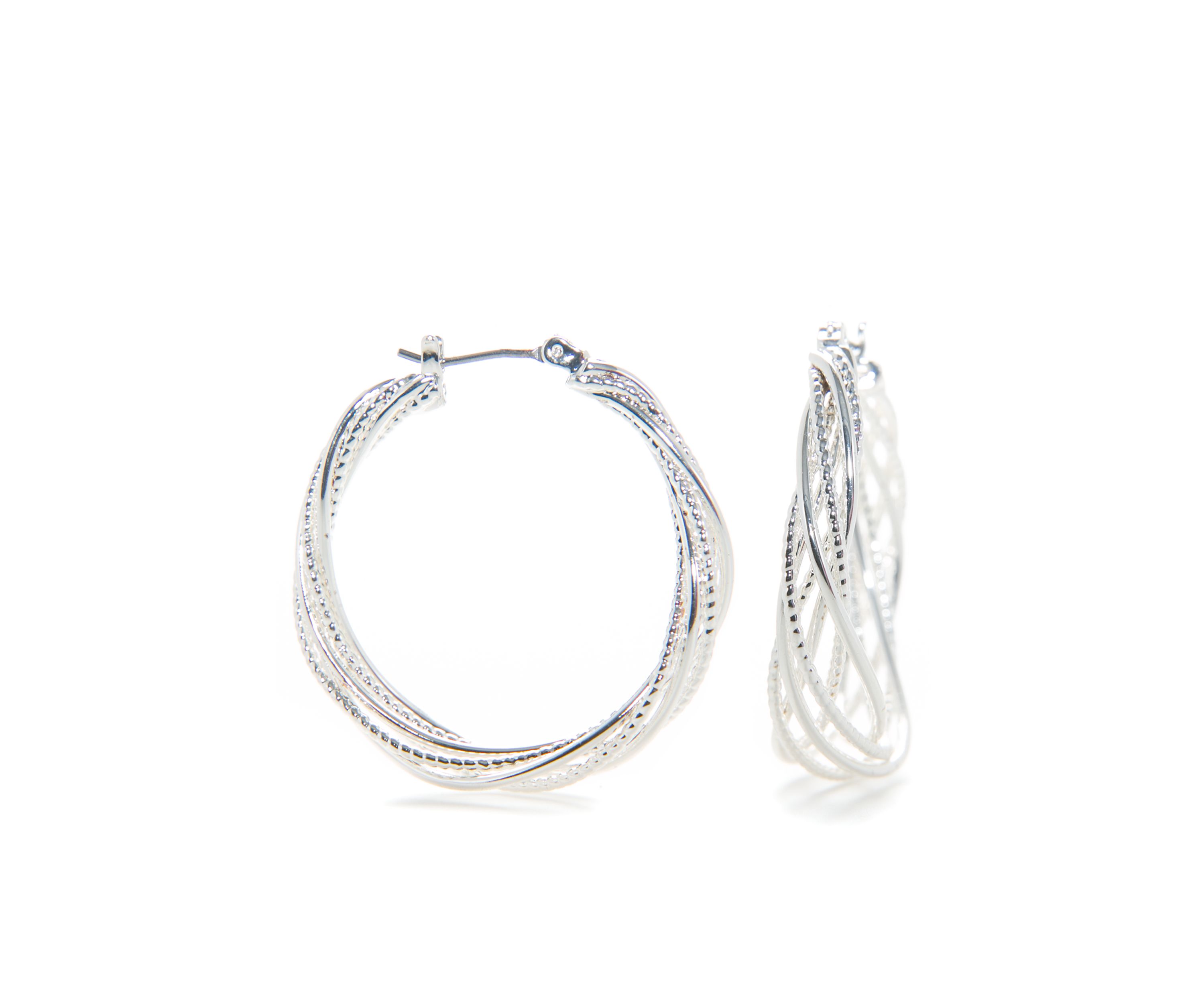 Silver-Tone Tune In Braided Hoop Earrings
