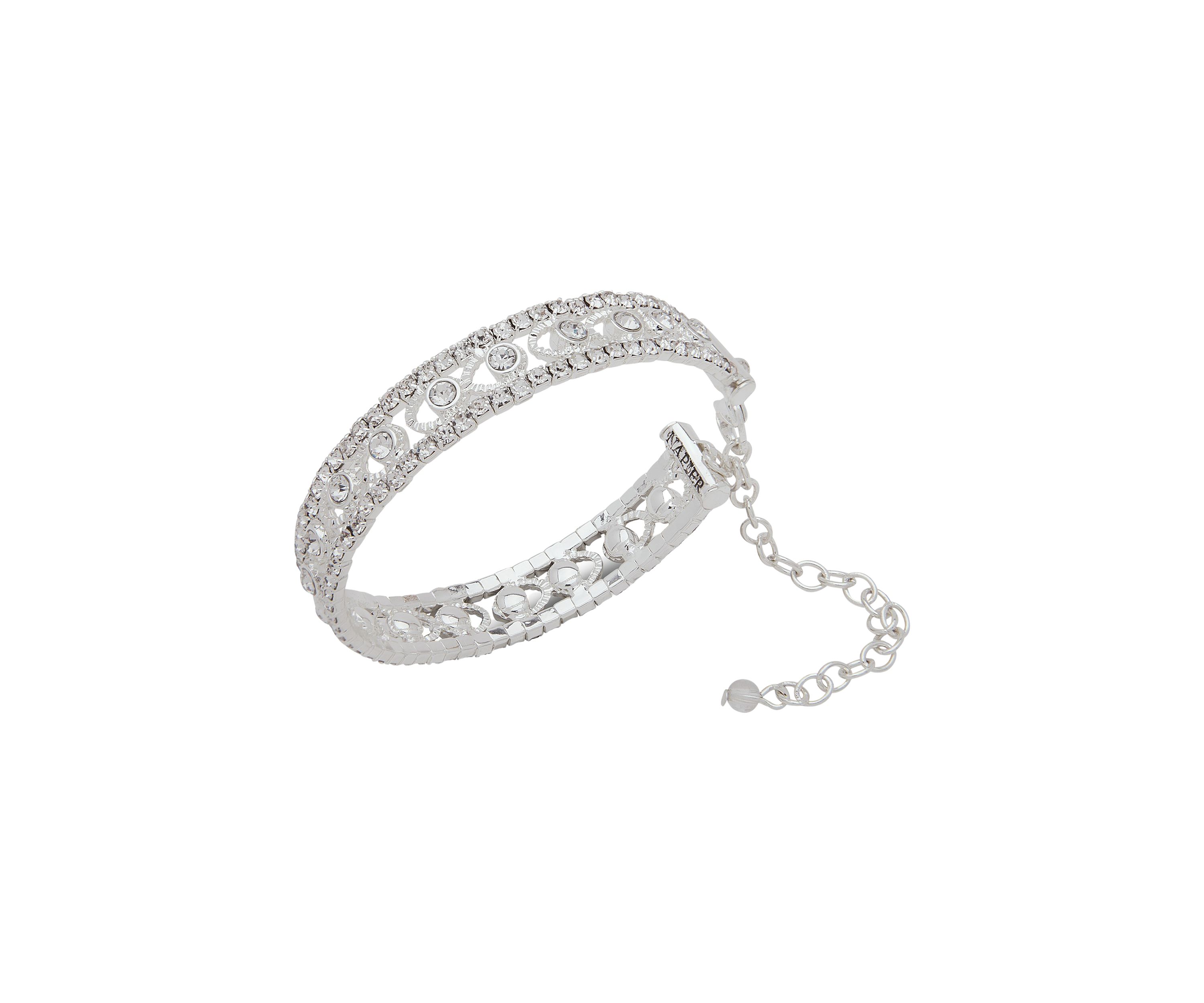 Silver Tone Coil Crystal Bracelet