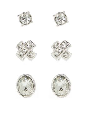 Napier Silver-Tone Crystal Stud Earring Trio | belk