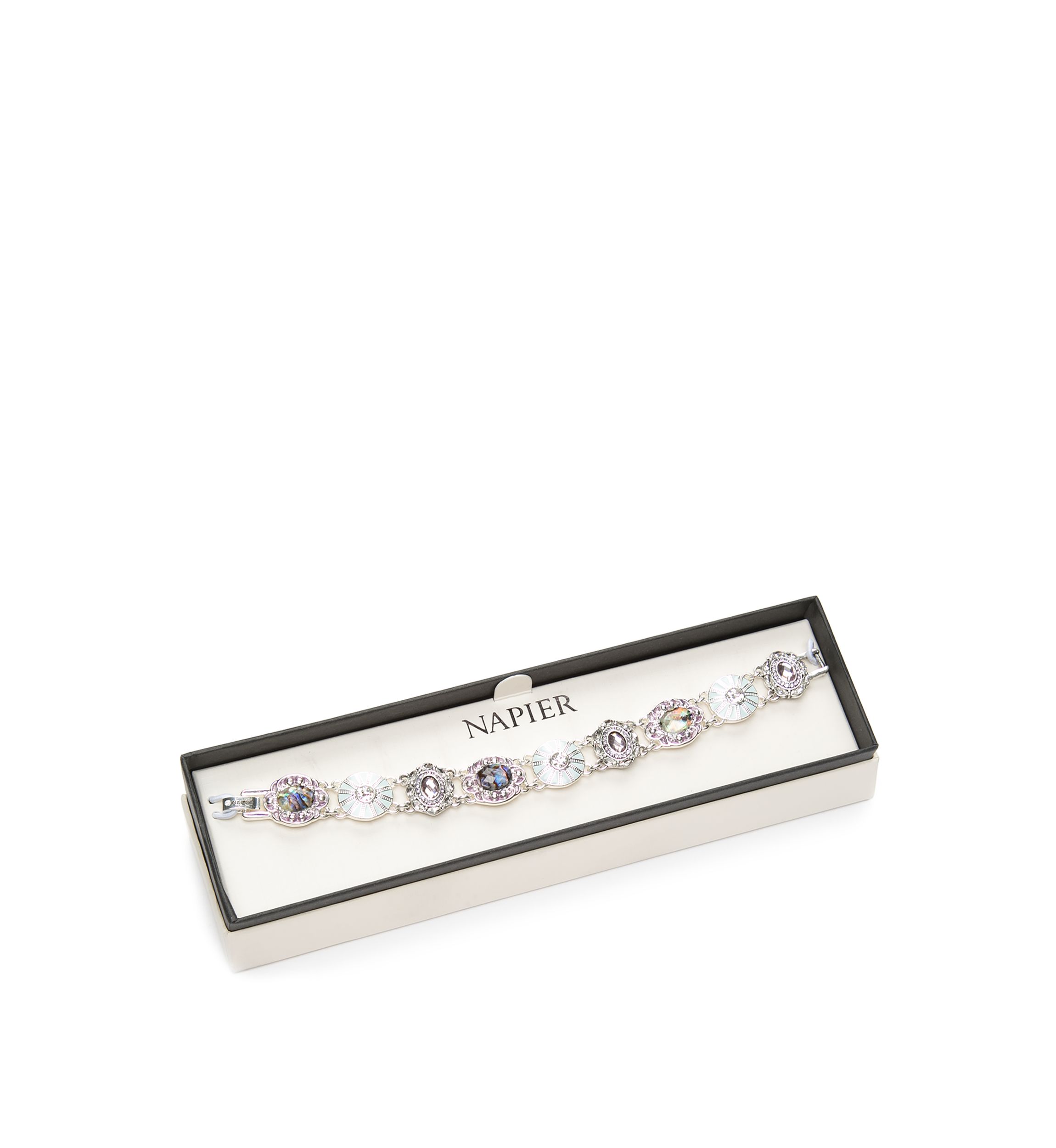Boxed Oval Stone Link Flex Bracelet 