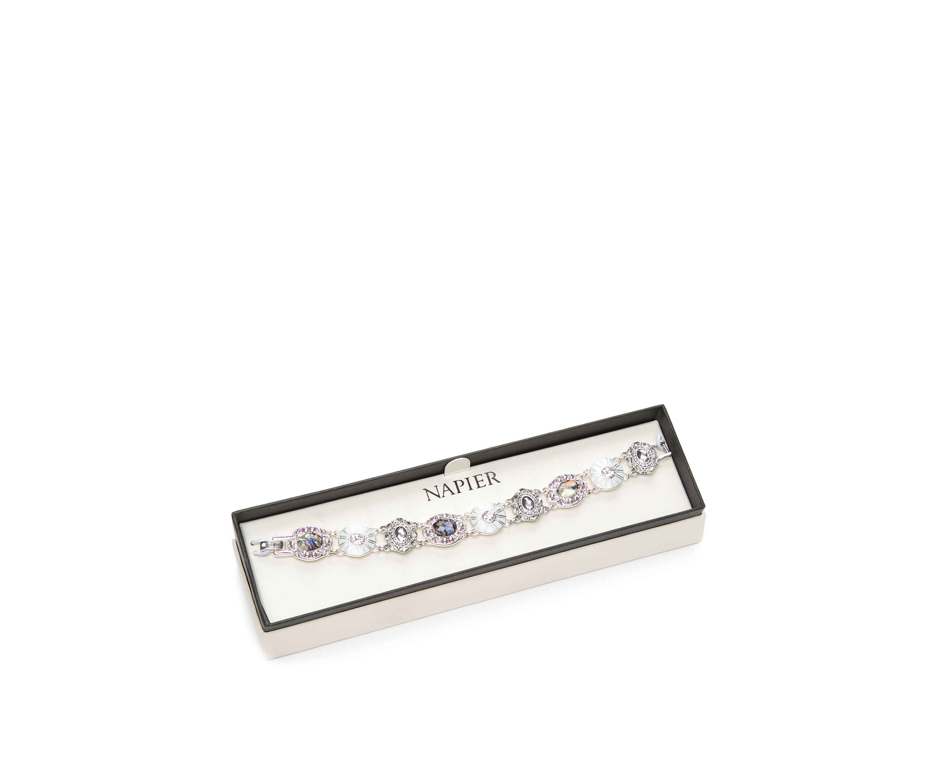 Boxed Oval Stone Link Flex Bracelet 