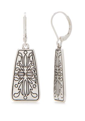 Silver-Tone Antique Square Drop Earrings