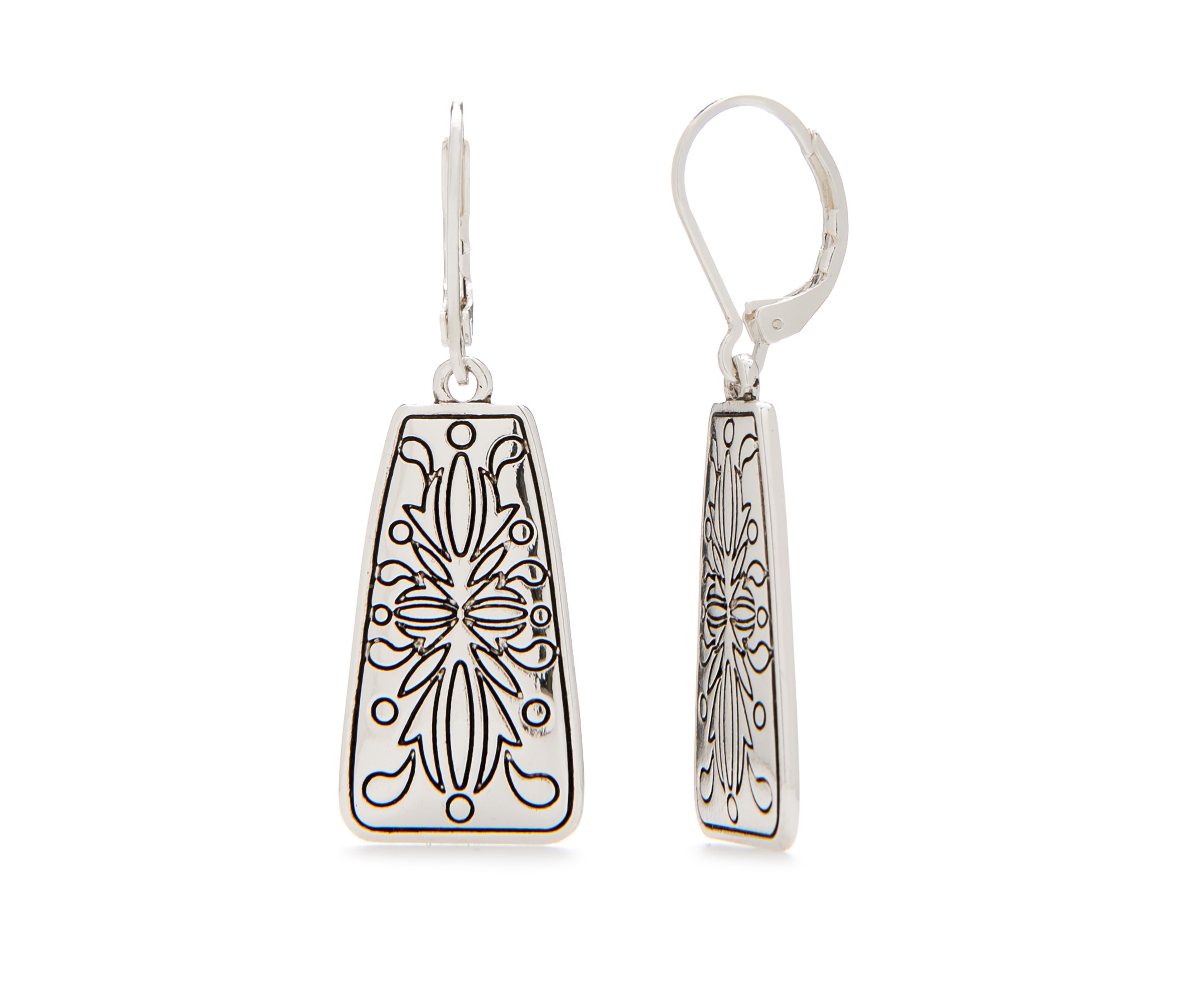 Silver-Tone Antique Square Drop Earrings