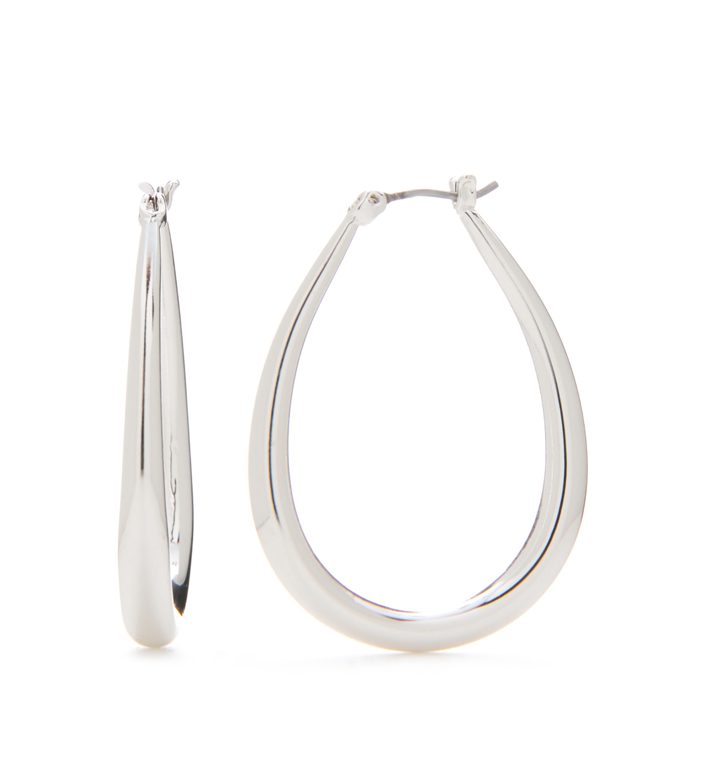 Silver-Tone Teardrop Tubular Hoop Earrings