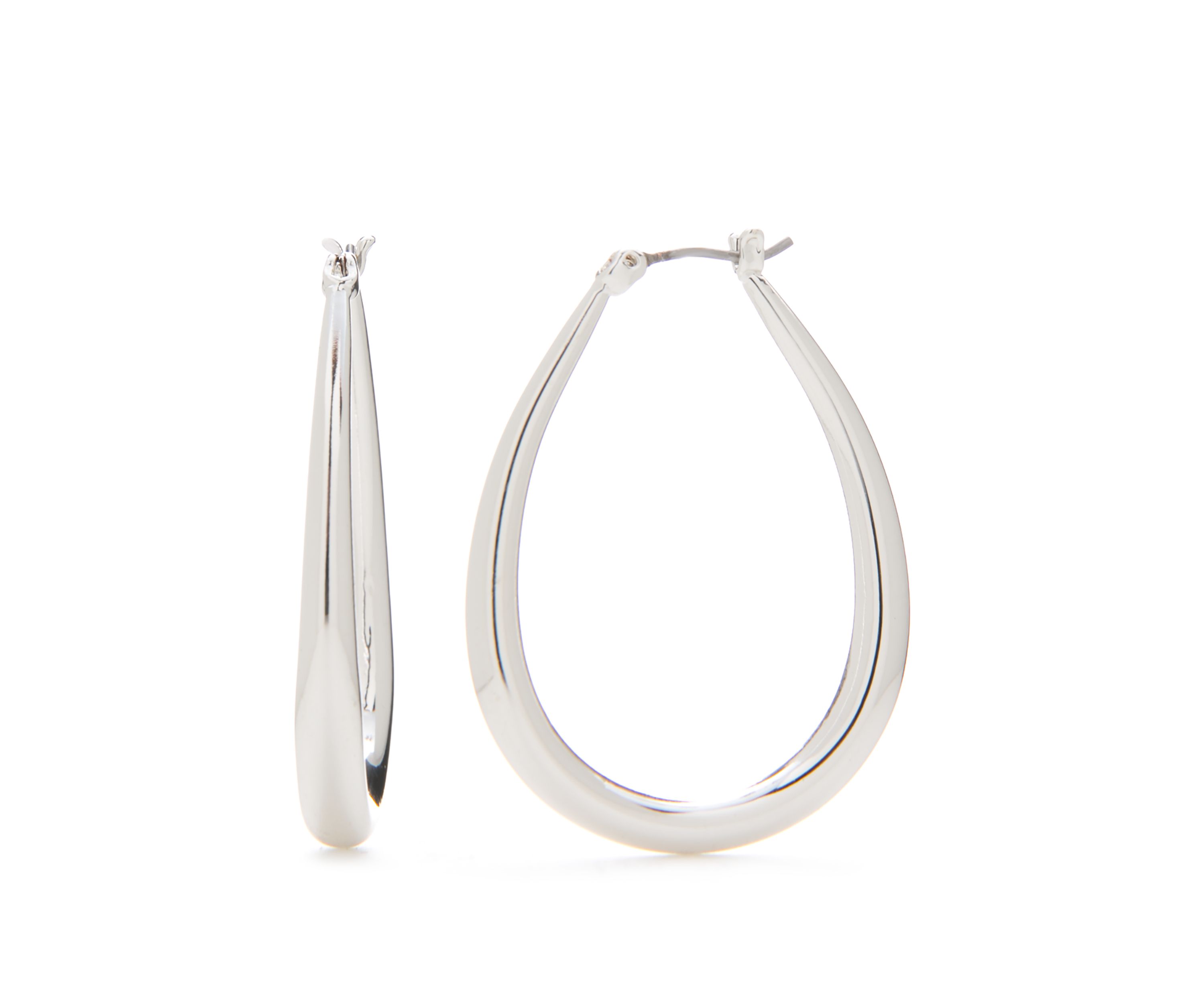 Silver-Tone Teardrop Tubular Hoop Earrings