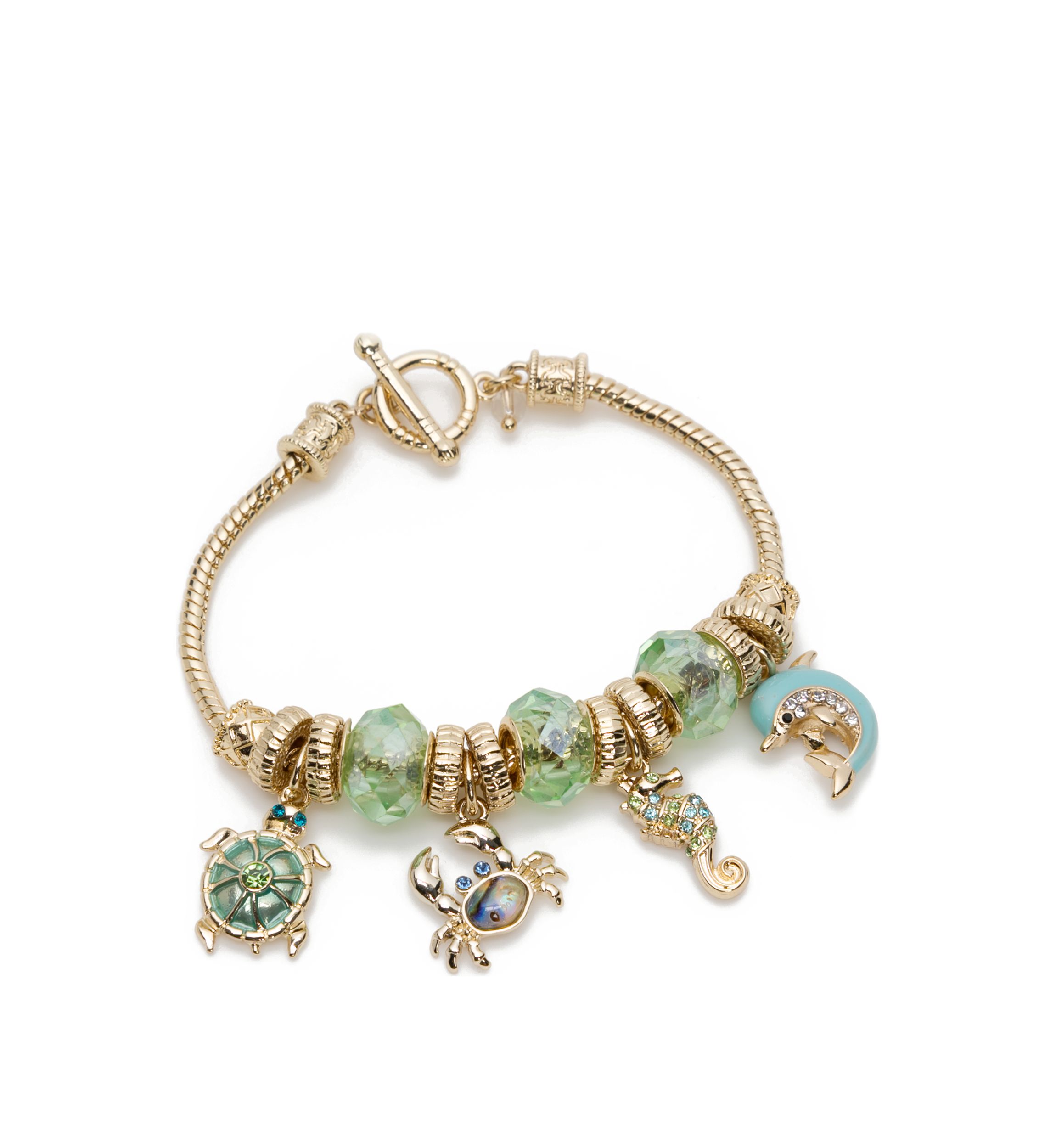 Boxed Gold Tone Sea Life Charm Bracelet 