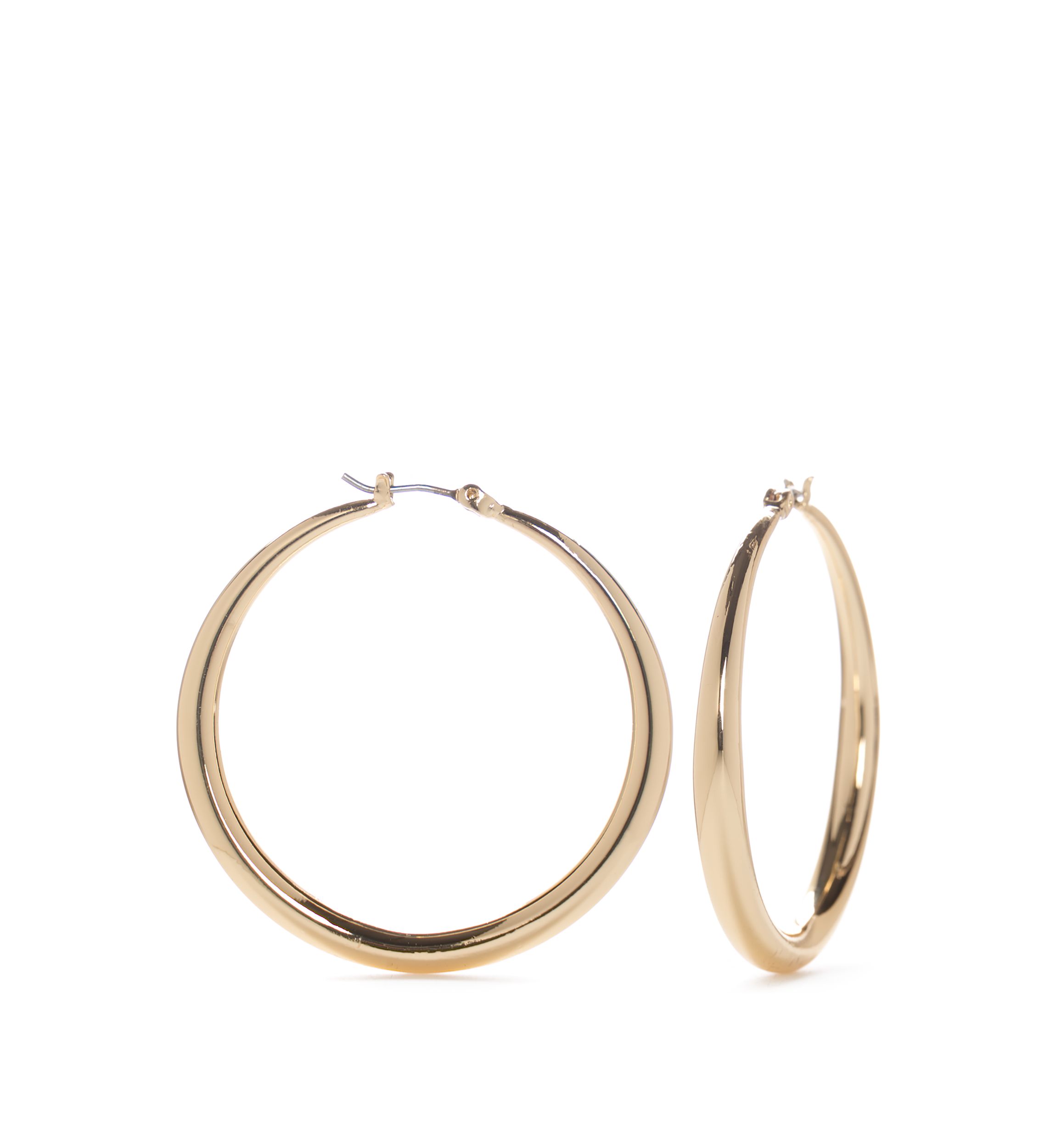 Gold Tone Large Tubular Hoop Earrings