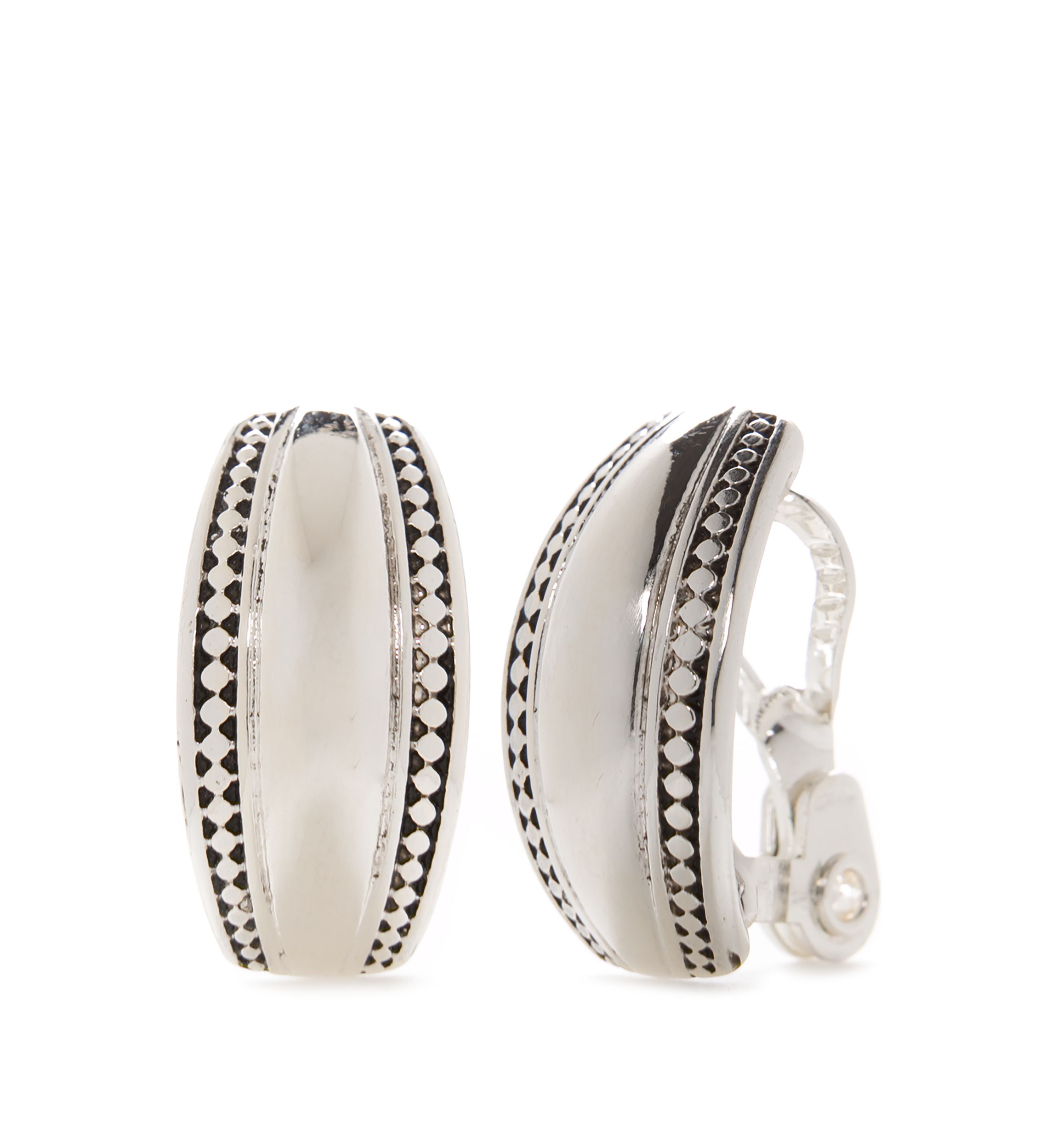Silver Tone Button Clip Earrings