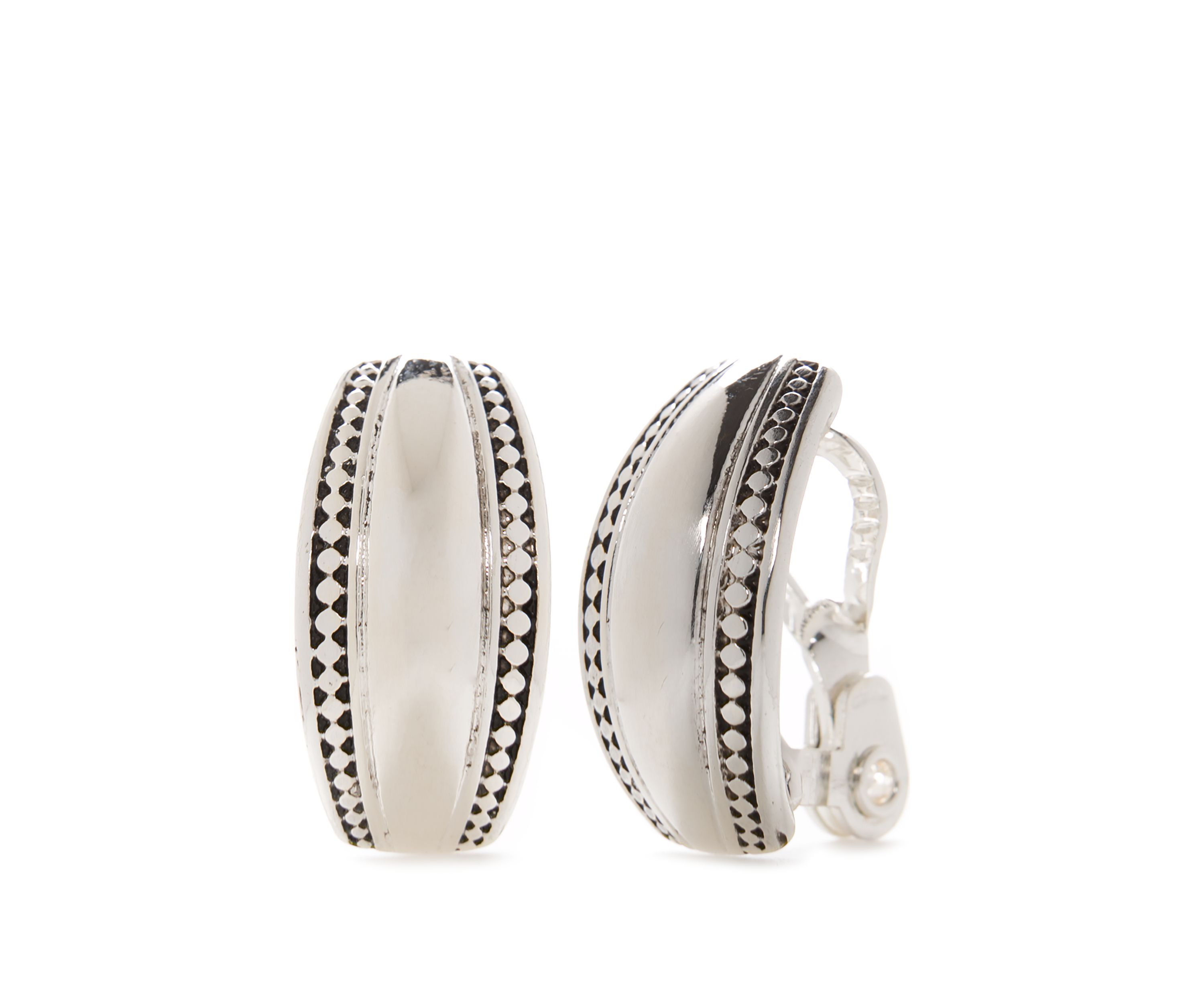 Silver Tone Button Clip Earrings