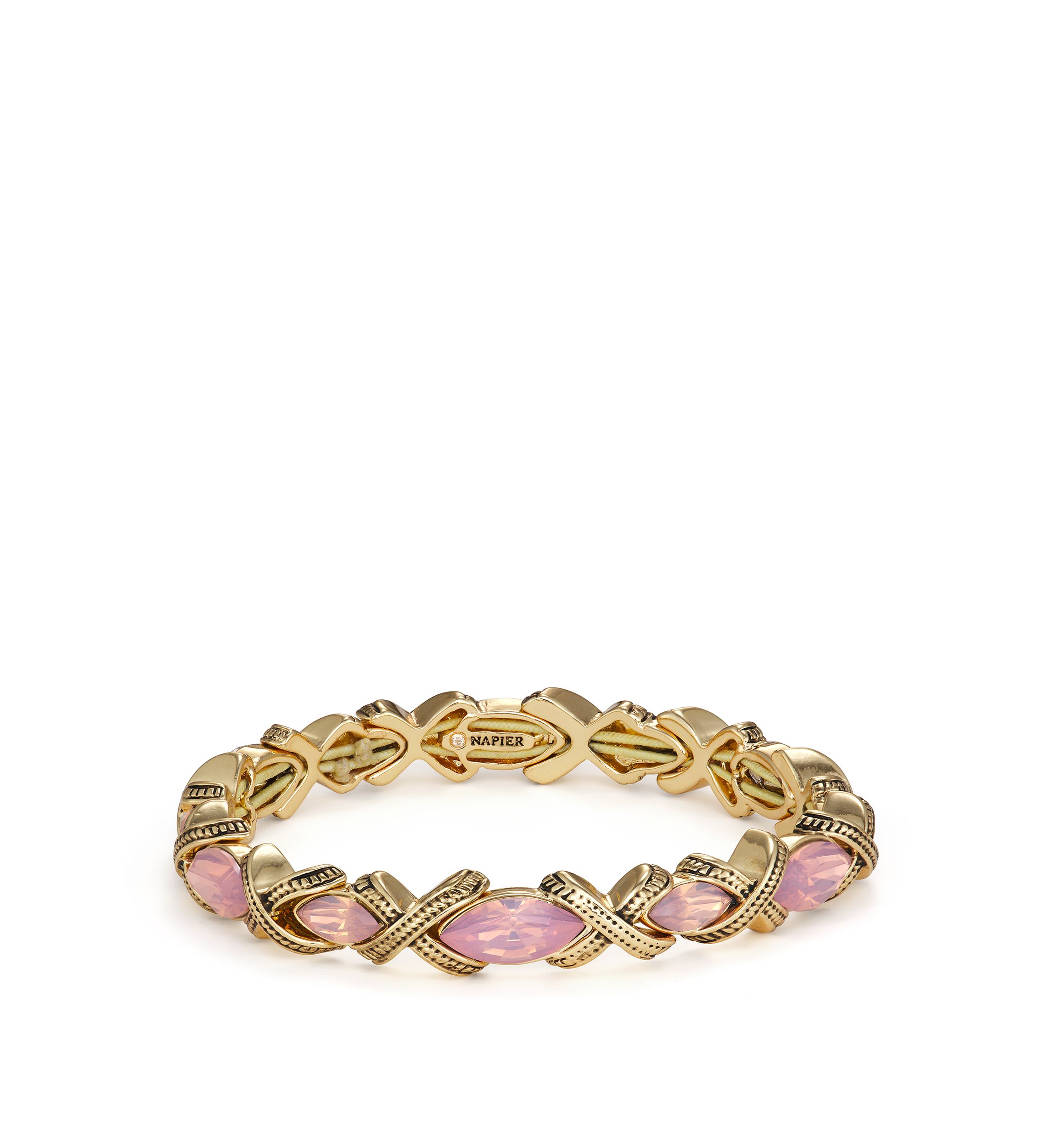 Gold Tone Pink Stone Stretch Bracelet