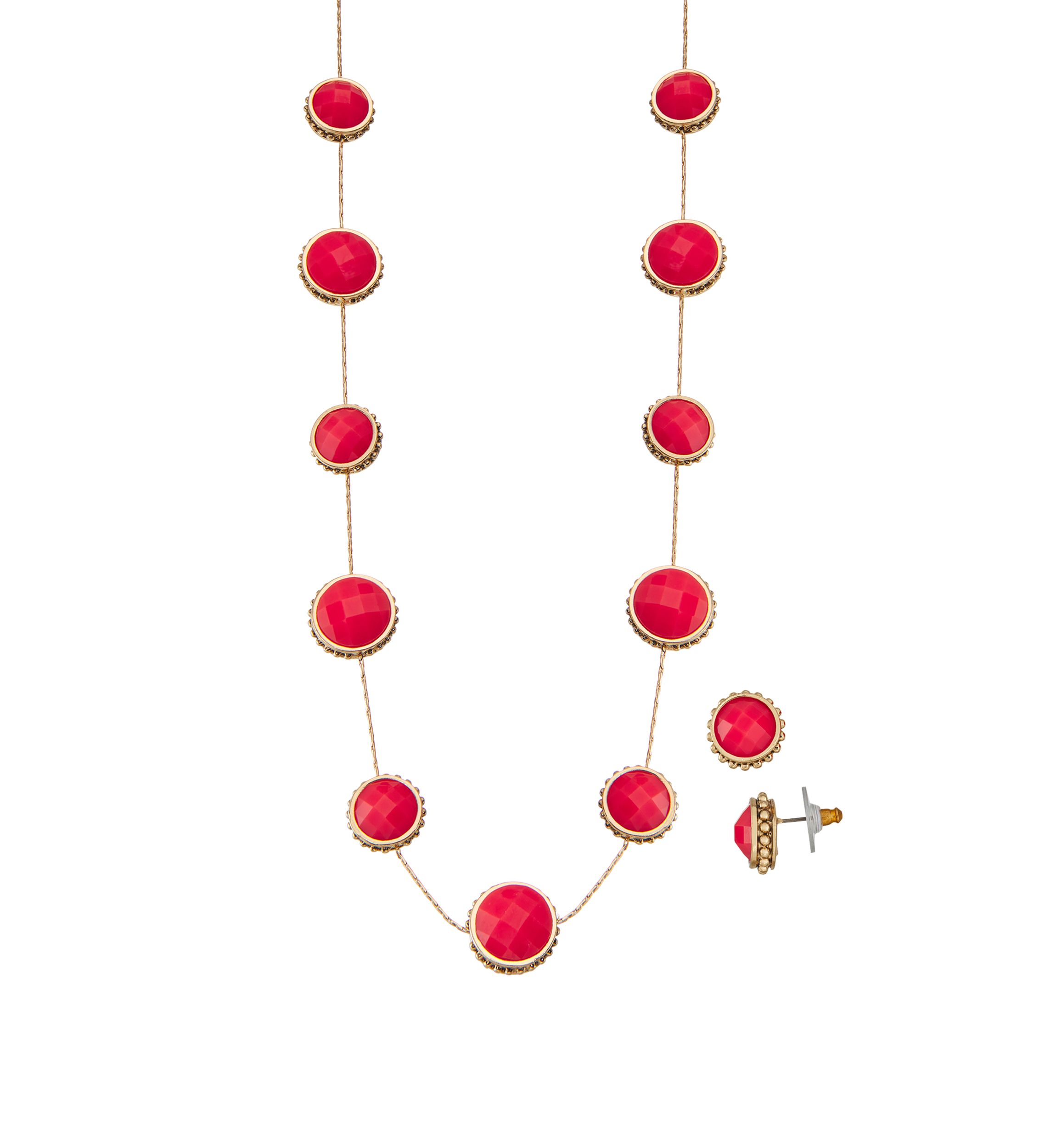 Gold Tone Coral Collar Necklace Earrings Set