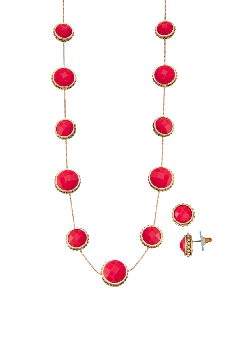 Gold Tone Coral Collar Necklace Earrings Set