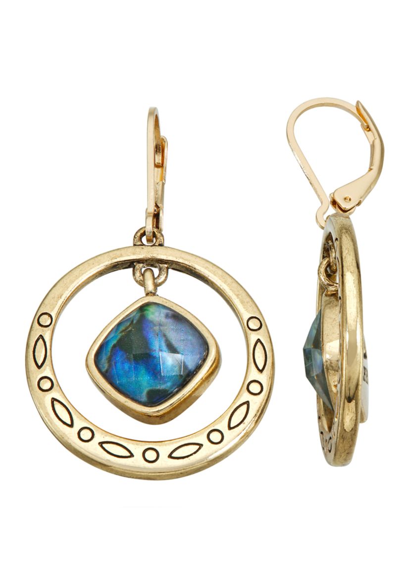 Gold Tone Green Orbital Drop Earrings