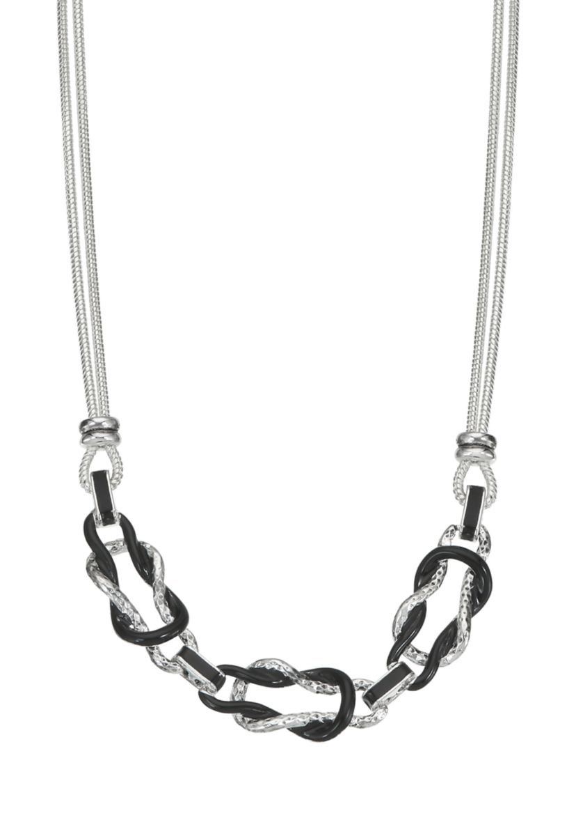 Silver Tone 16 Inch Knot Frontal Jet Necklace