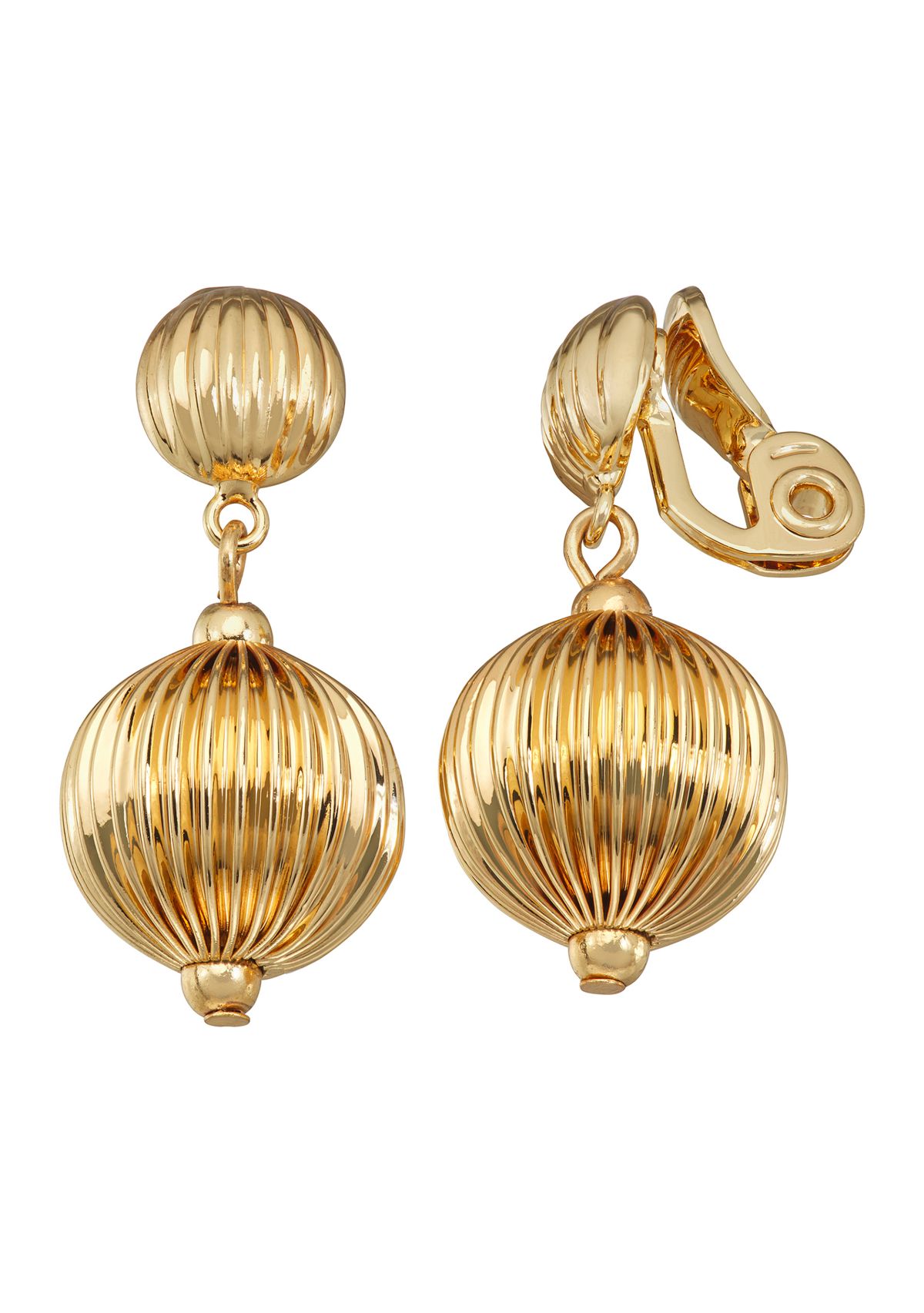 Gold Tone Bead Drop Comfort Clip Earrings