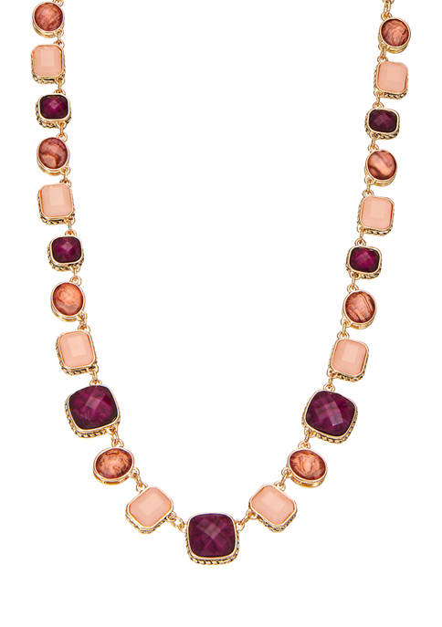 Gold Tone Berry 16 Inch Stone Collar  Necklace