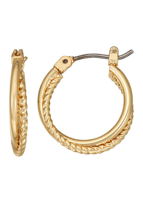 Gold Tone Small Textured Hoop Earrings