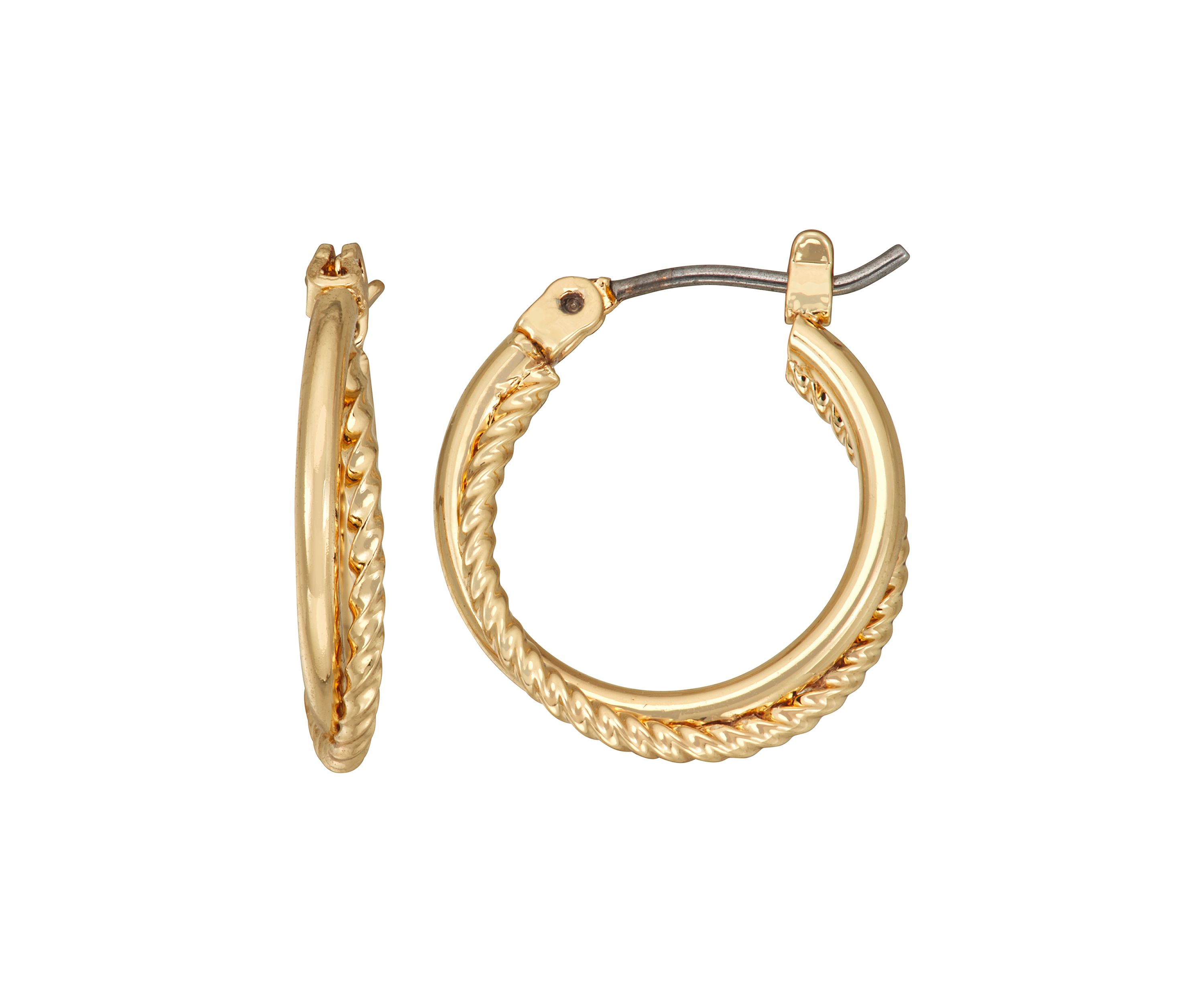 Gold Tone Small Textured Hoop Earrings