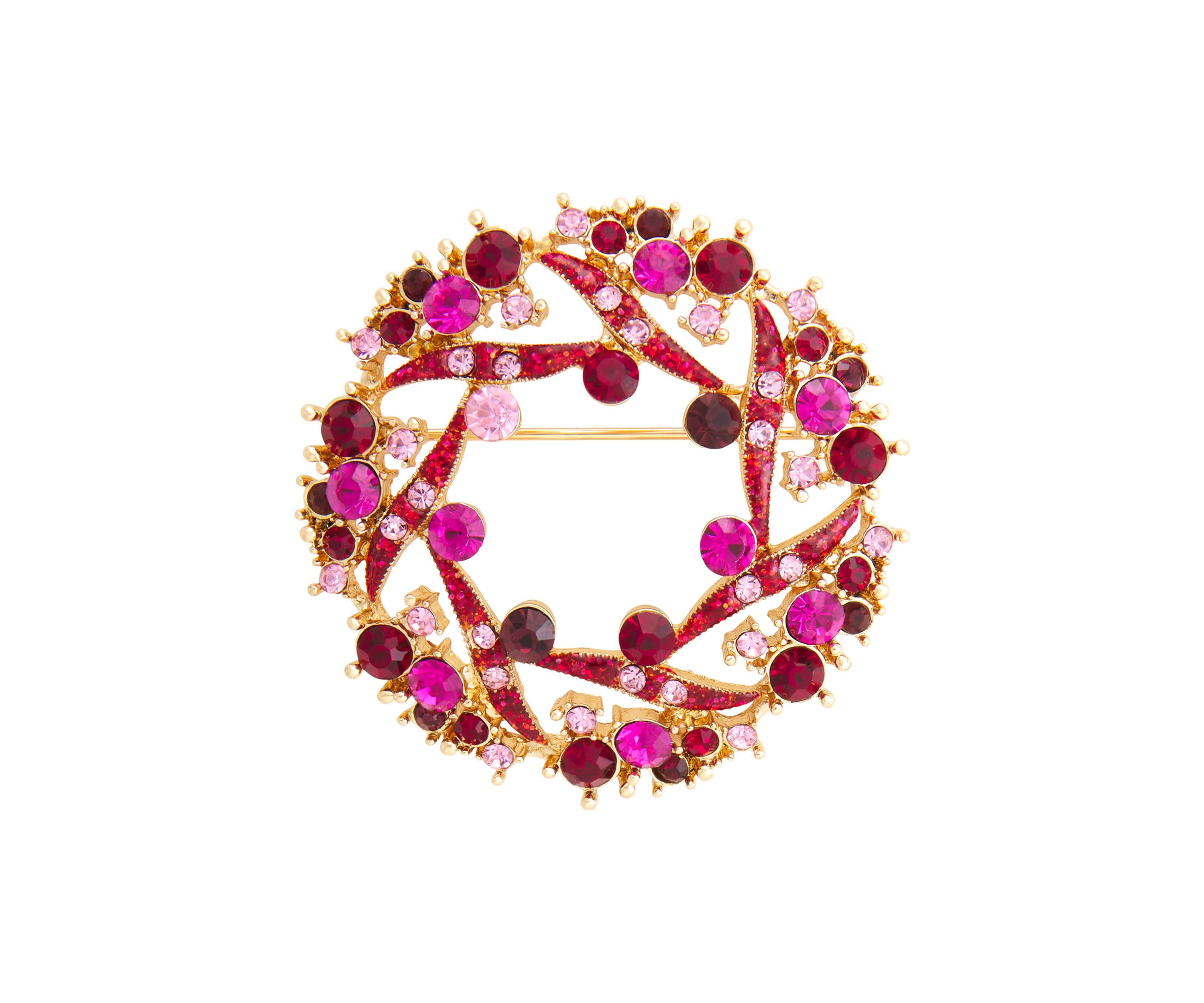  Gold Tone Colored Wreath Boxed Pin 