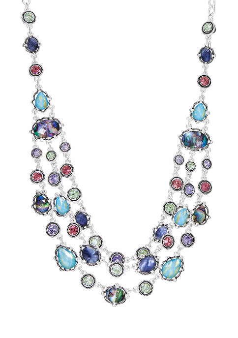 Silver Tone Blue 16 Inch Multi Row Necklace