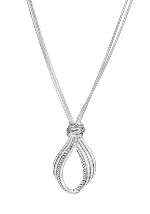 Silver Tone 32 Inch Tightrope Long Pendant Necklace