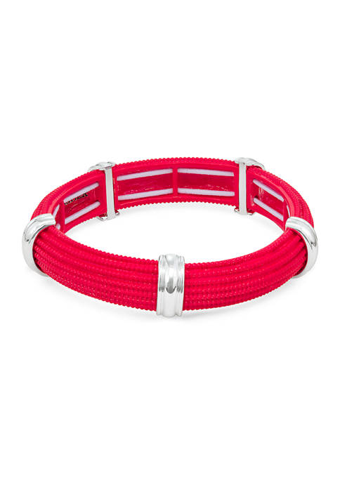 Silver Tone Red 2.75 Inch Spectator Bead Bangle Stretch Bracelet