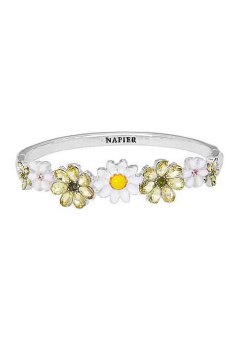 Napier Boxed Silver Tone White Yellow Flower Bangle