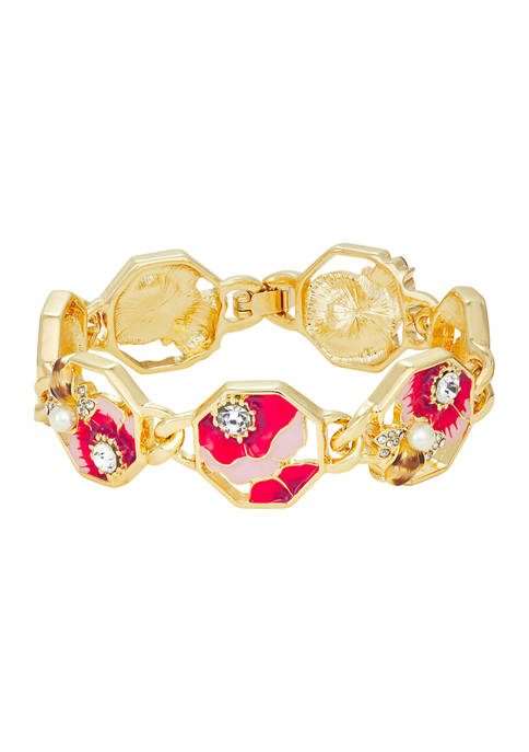 Napier Gold Tone Boxed Pink Red Link Flower