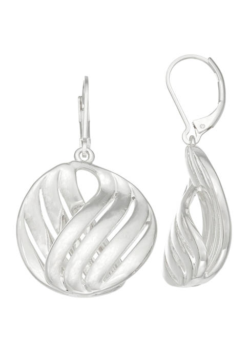 Silver Tone Spirals Round Drop Earrings