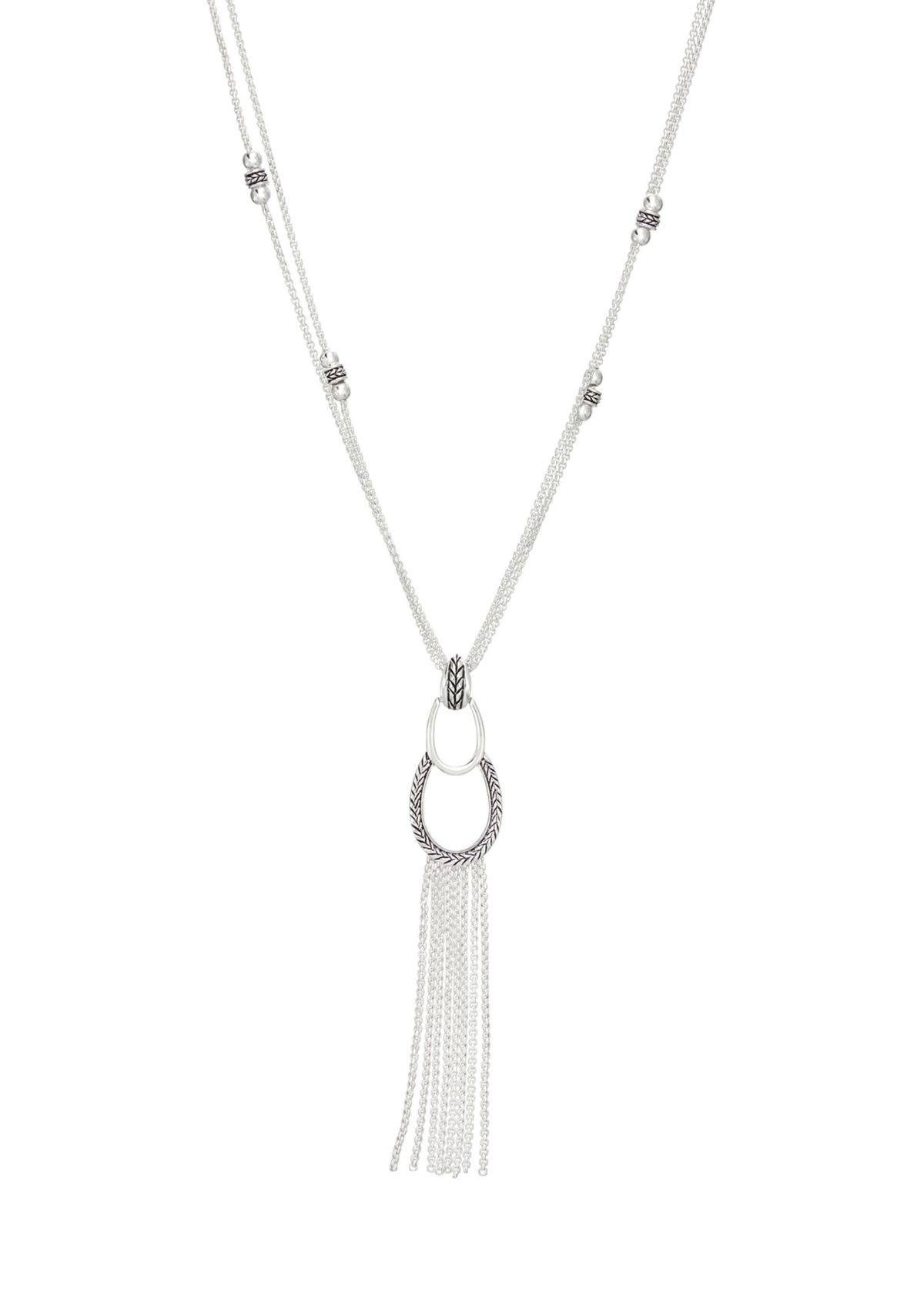 Silver Tone 28 Inch Pear Threads Long Y Necklace